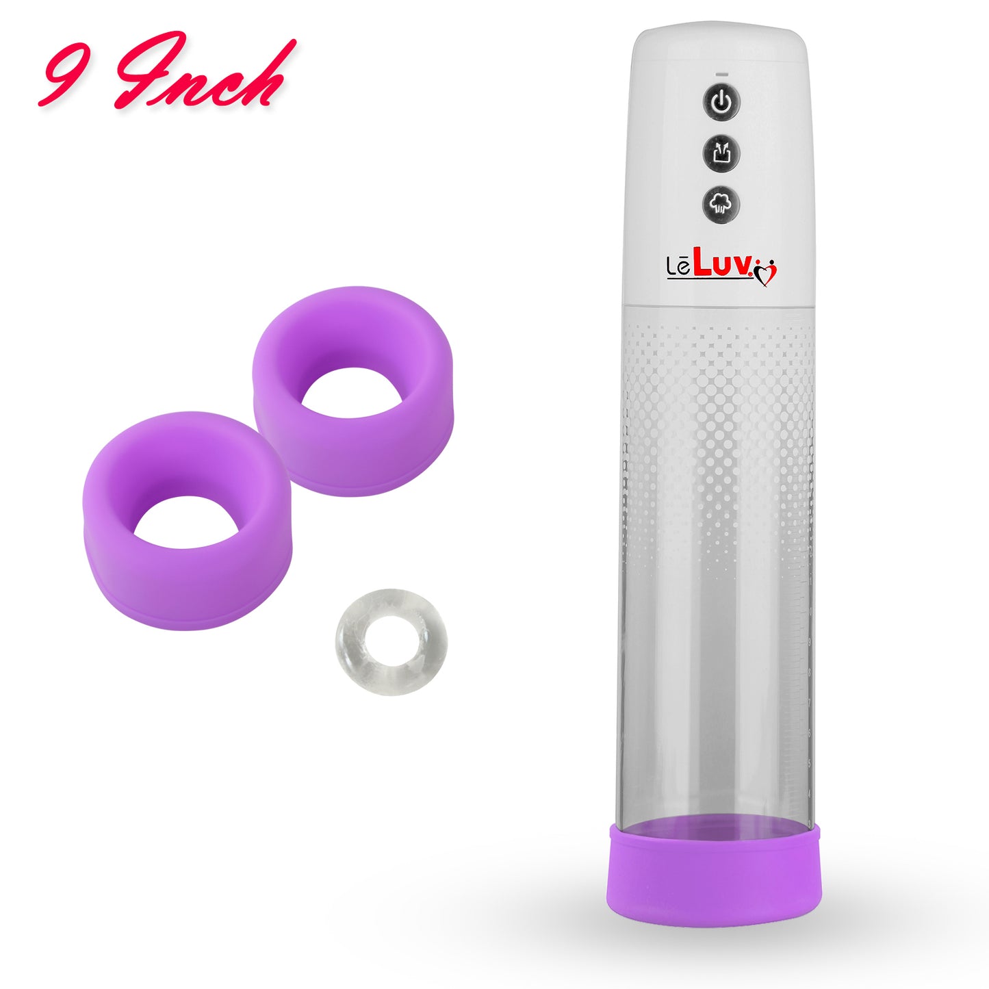 LeLuv® iPump® 3-Speed Battery-Powered Penis Pump with Donut Cock Ring & 3 Premium Sleeves