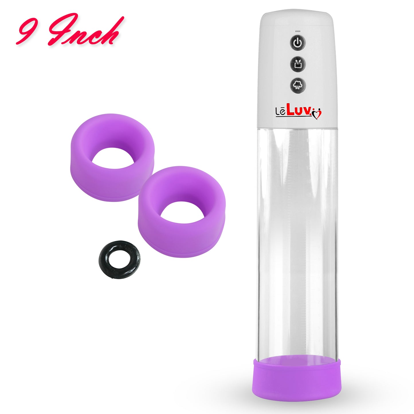 LeLuv® iPump® 3-Speed Battery-Powered Penis Pump with Donut Cock Ring & 3 Premium Sleeves