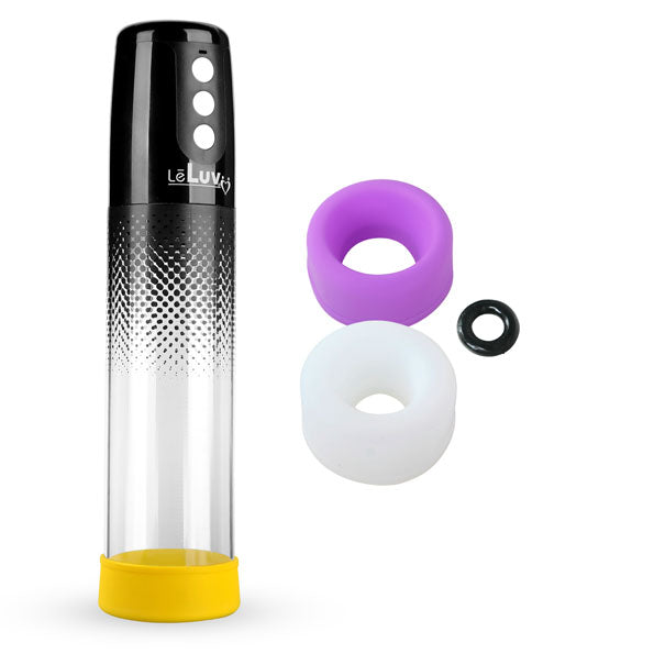 LeLuv® iPump® 3-Speed Battery-Powered Penis Pump with Donut Cock Ring & 3 Premium Sleeves