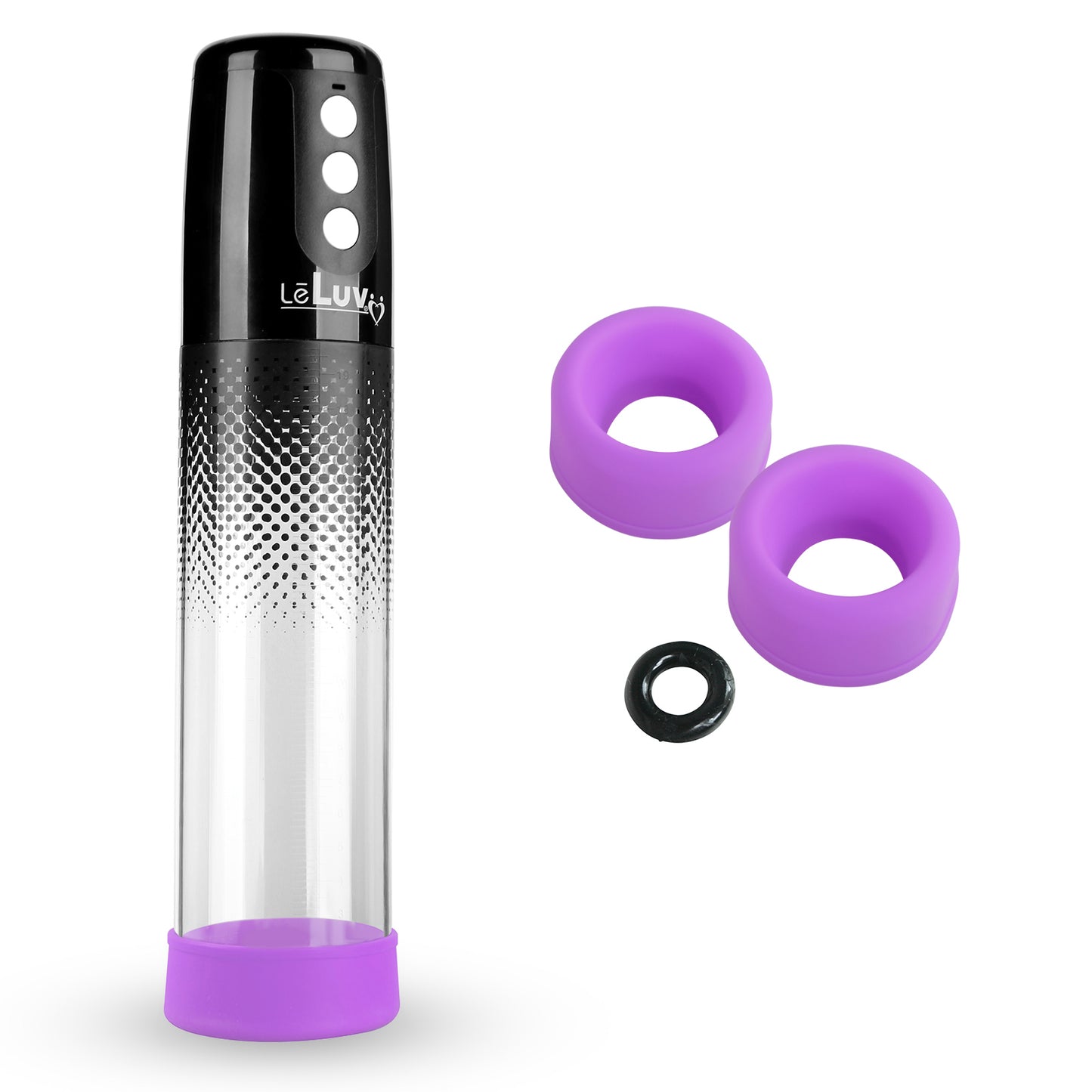 LeLuv® iPump® 3-Speed Battery-Powered Penis Pump with Donut Cock Ring & 3 Premium Sleeves