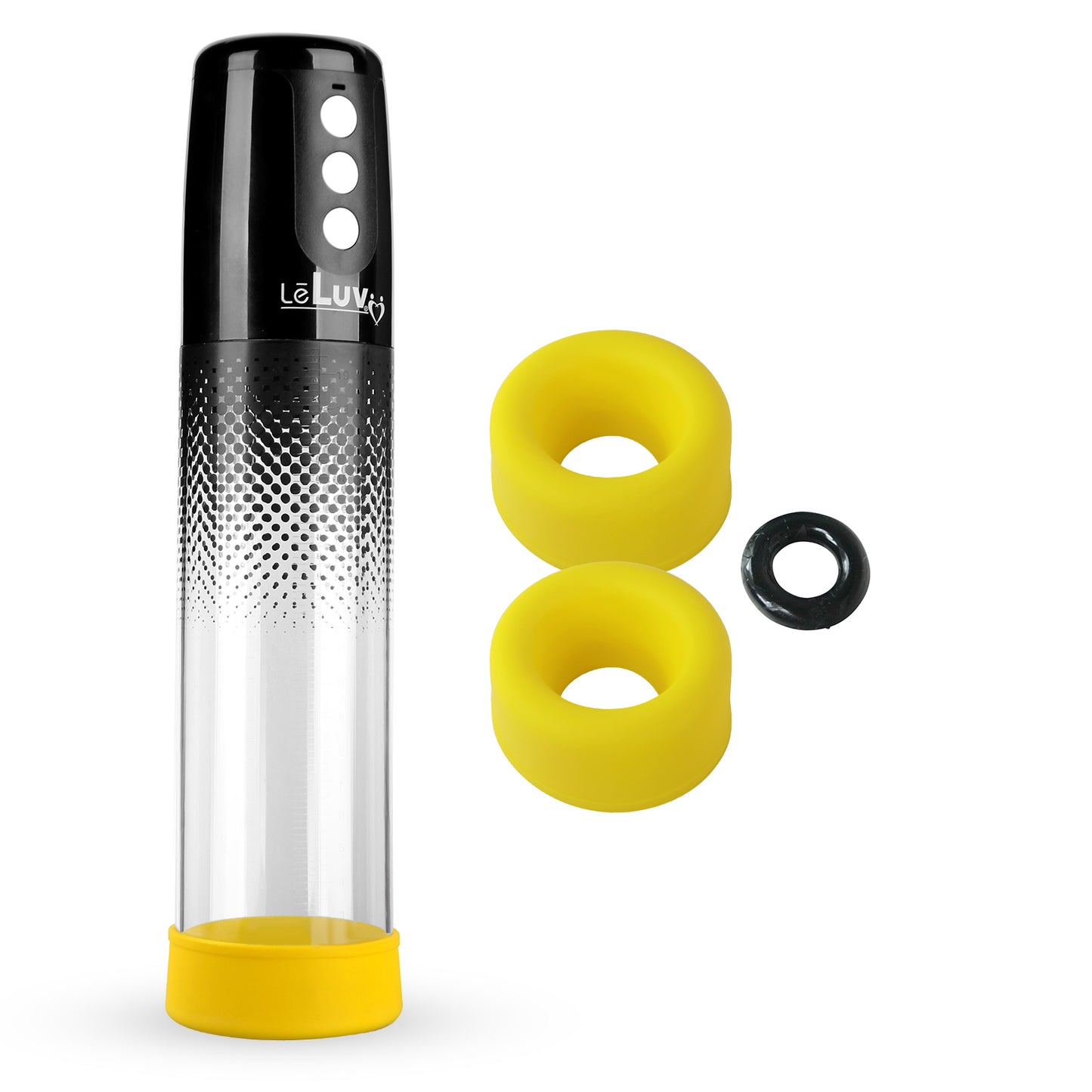 LeLuv® iPump® 3-Speed Battery-Powered Penis Pump with Donut Cock Ring & 3 Premium Sleeves