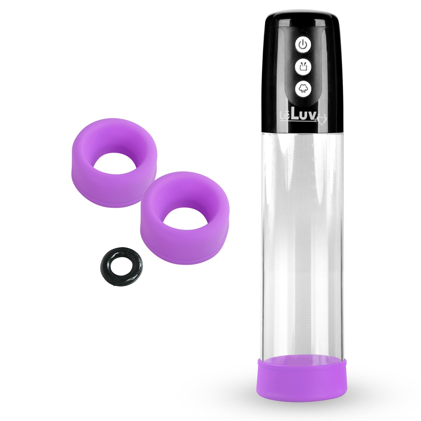 LeLuv® iPump® 3-Speed Battery-Powered Penis Pump with Donut Cock Ring & 3 Premium Sleeves