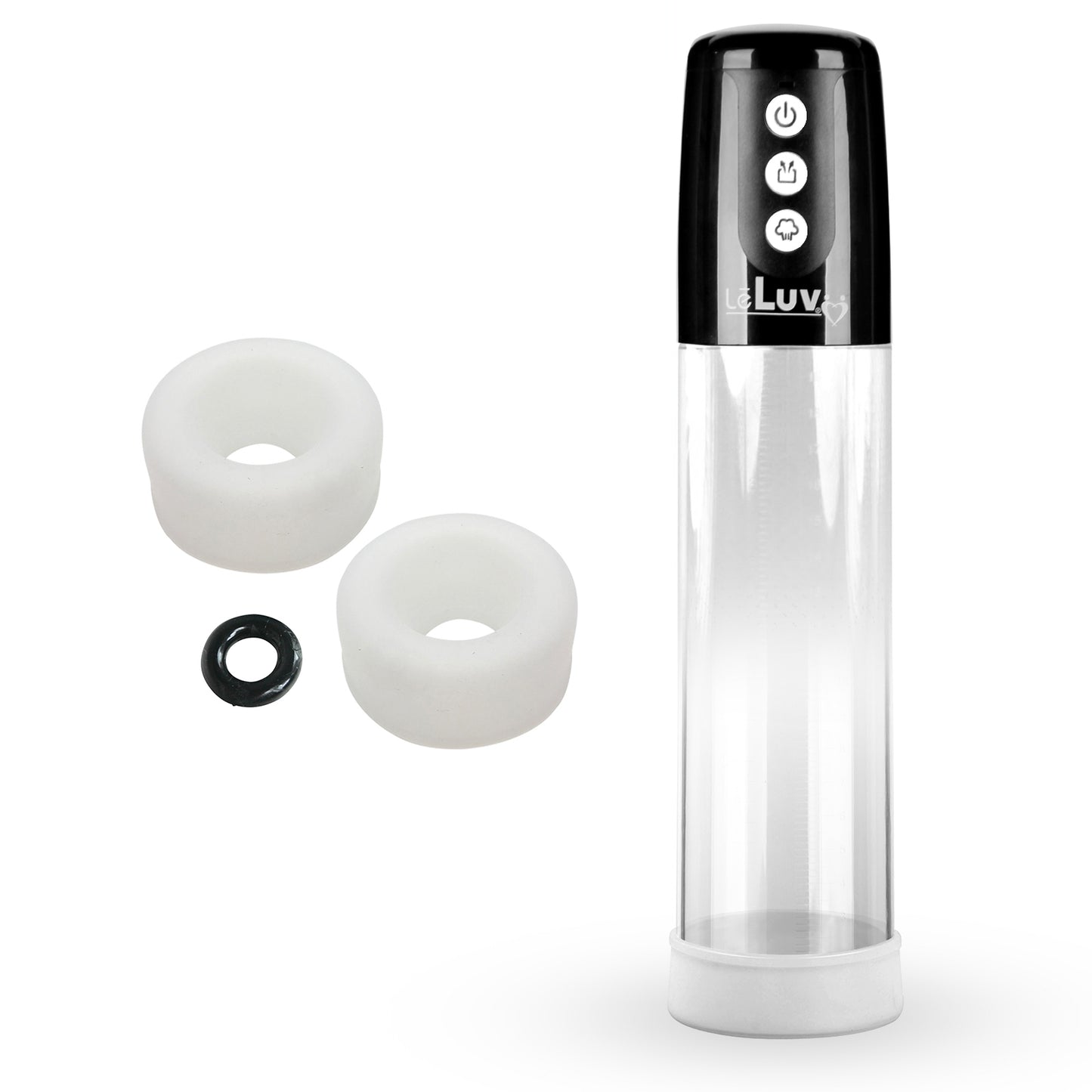 LeLuv® iPump® 3-Speed Battery-Powered Penis Pump with Donut Cock Ring & 3 Premium Sleeves