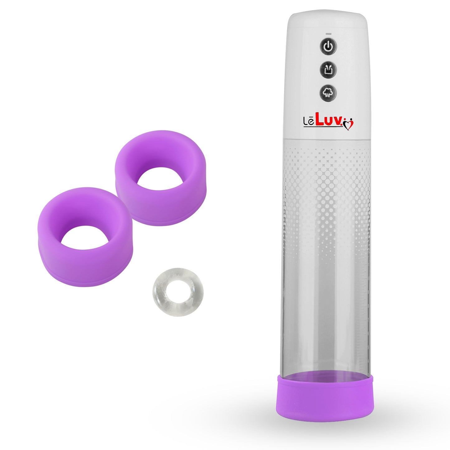 LeLuv® iPump® 3-Speed Battery-Powered Penis Pump with Donut Cock Ring & 3 Premium Sleeves