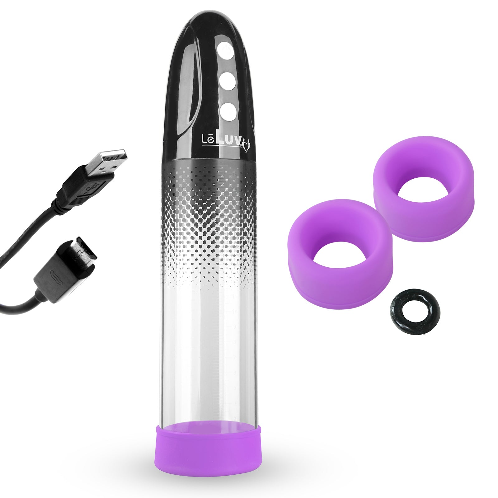iPump 3-Speed Rechargeable Penis Pump with Donut Cock Ring and 3 Premium