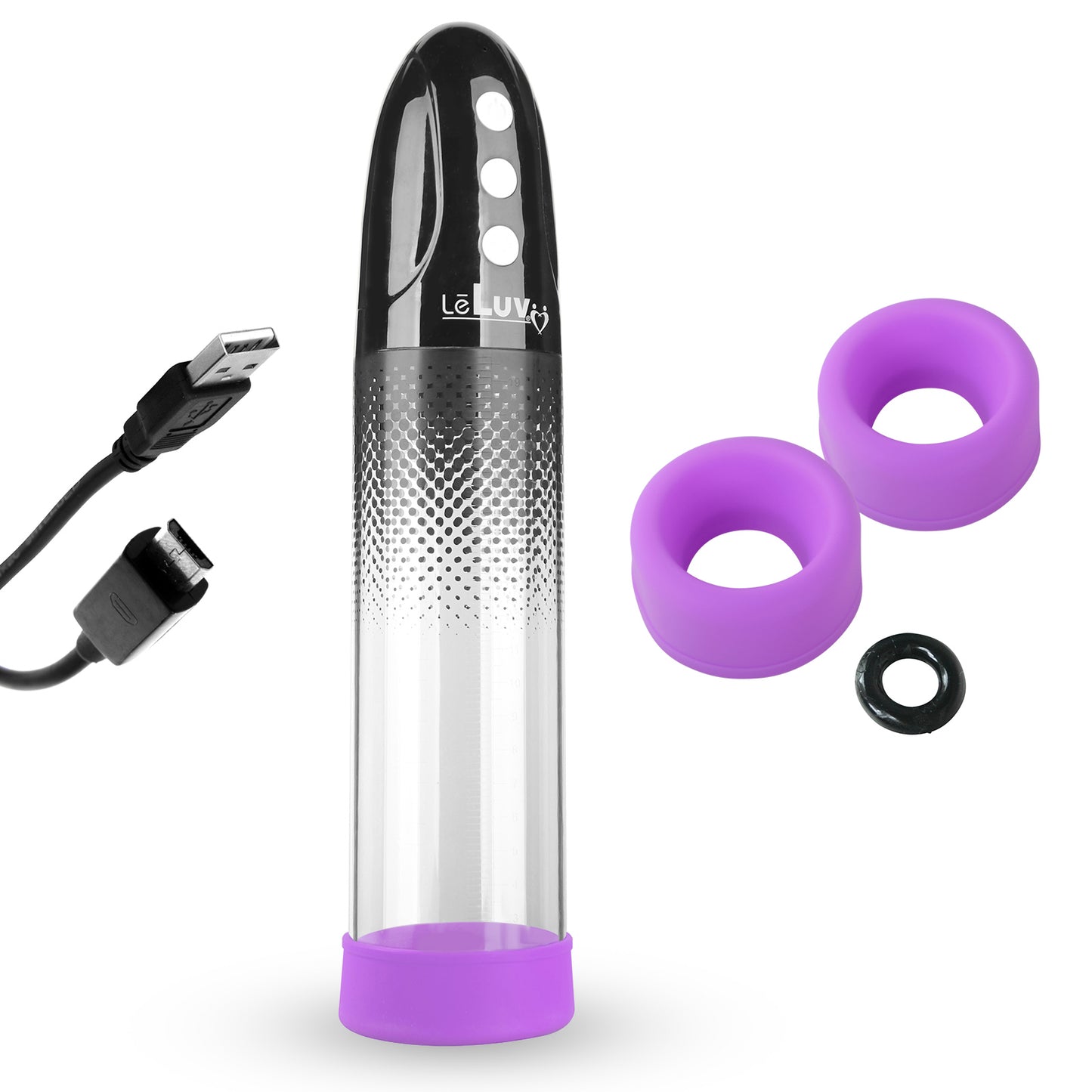 LeLuv® iPump® 3-Speed Rechargeable Penis Pump with Donut Cock Ring & 3 Premium Sleeves