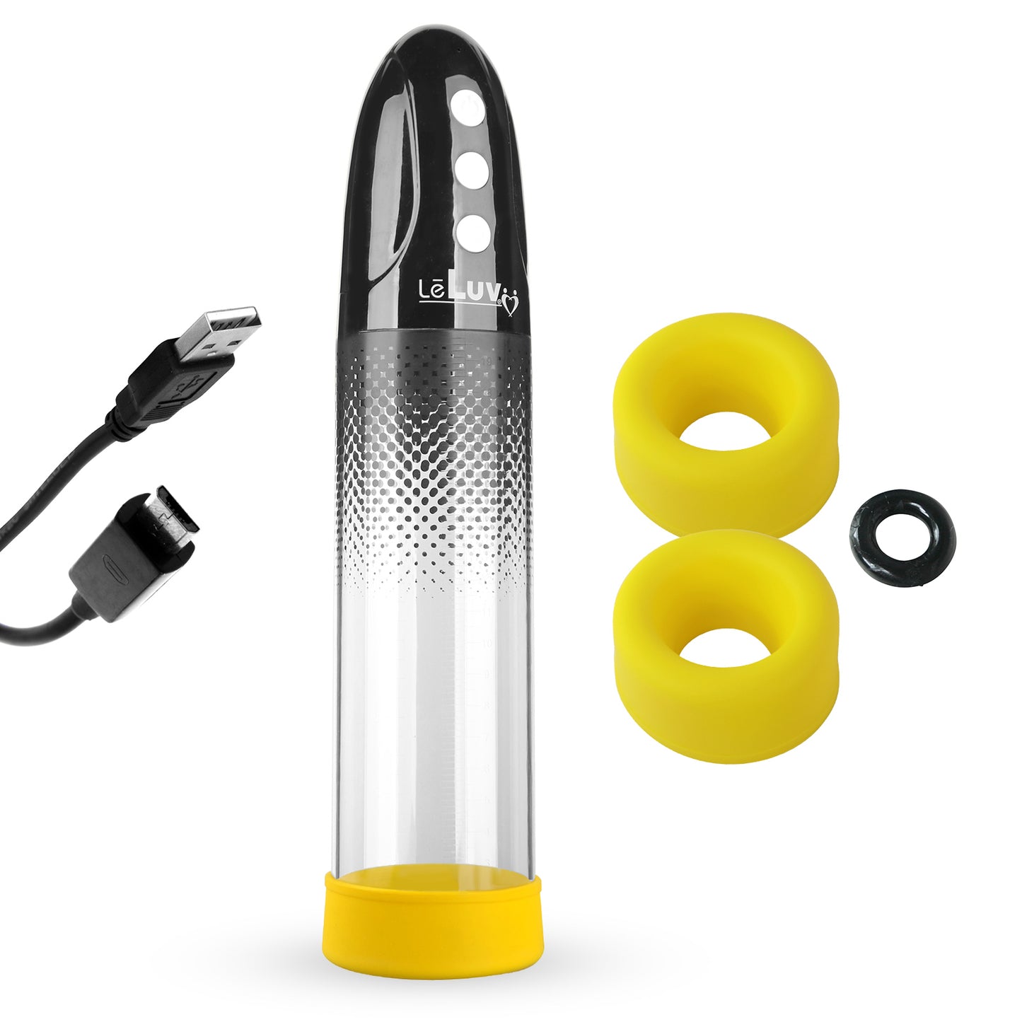 LeLuv® iPump® 3-Speed Rechargeable Penis Pump with Donut Cock Ring & 3 Premium Sleeves