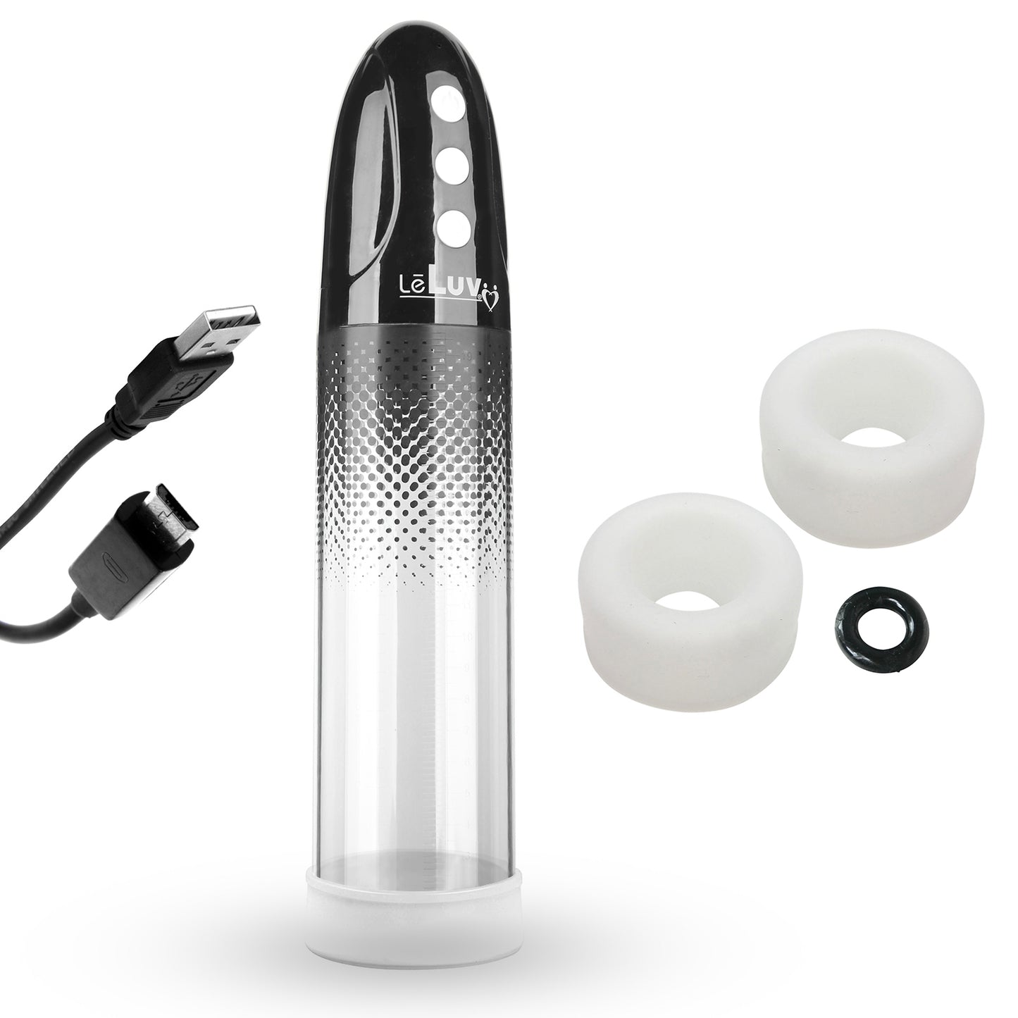 LeLuv® iPump® 3-Speed Rechargeable Penis Pump with Donut Cock Ring & 3 Premium Sleeves
