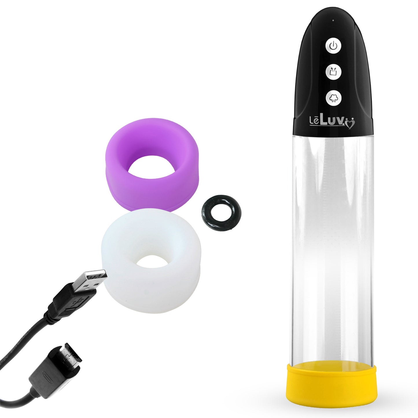 LeLuv® iPump® 3-Speed Rechargeable Penis Pump with Donut Cock Ring & 3 Premium Sleeves
