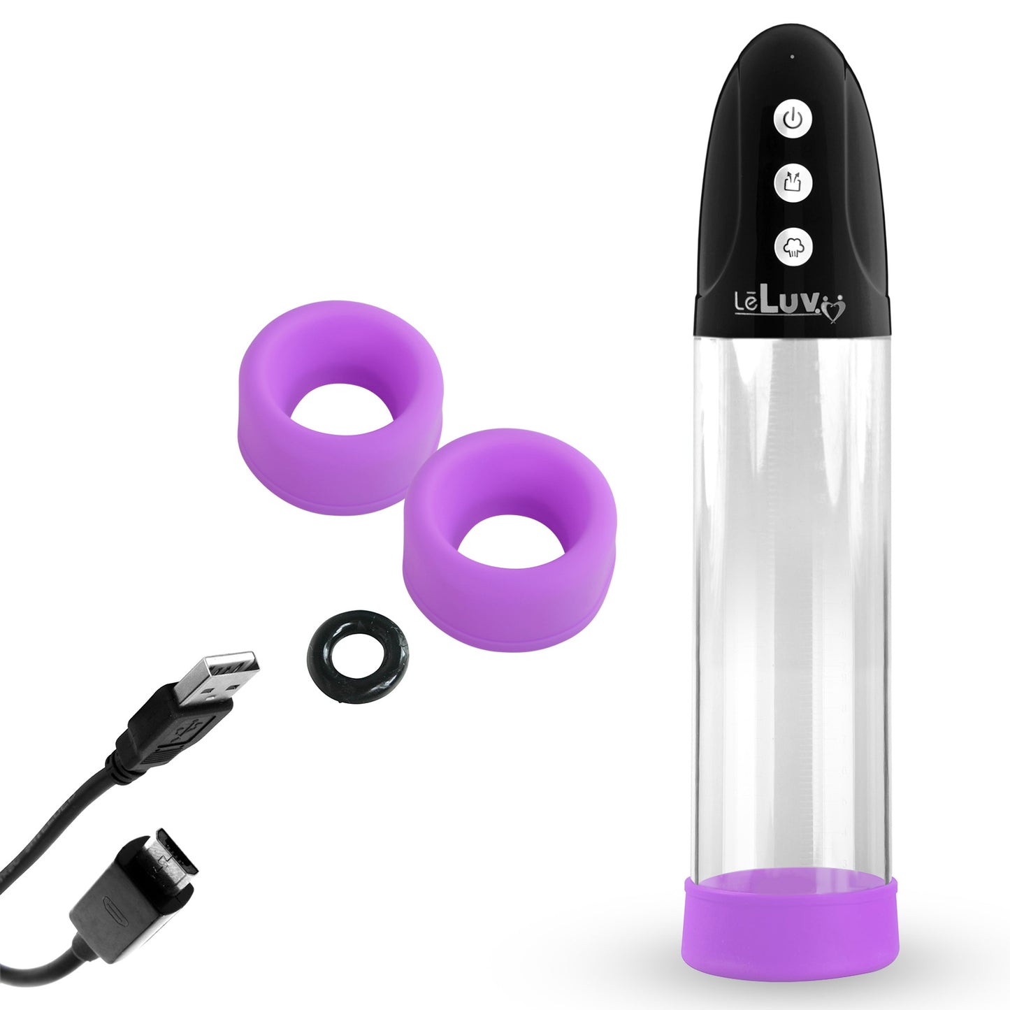 LeLuv® iPump® 3-Speed Rechargeable Penis Pump with Donut Cock Ring & 3 Premium Sleeves