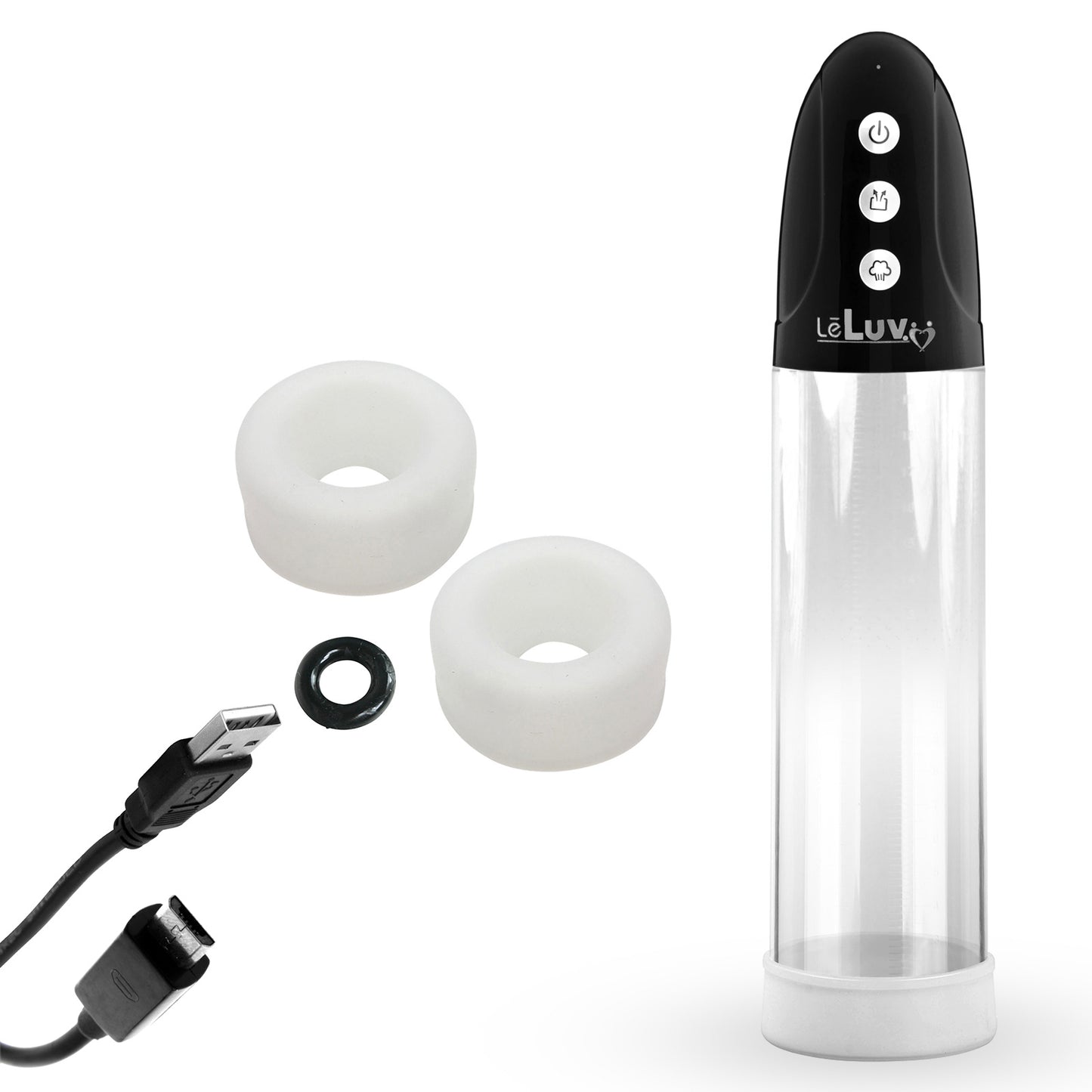 LeLuv® iPump® 3-Speed Rechargeable Penis Pump with Donut Cock Ring & 3 Premium Sleeves
