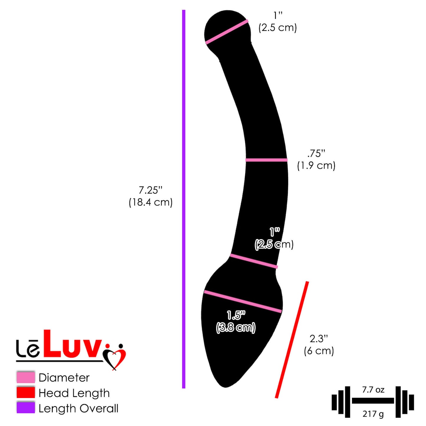 LeLuv Glass Bent Handle Wand G-Spot or Prostate Massager