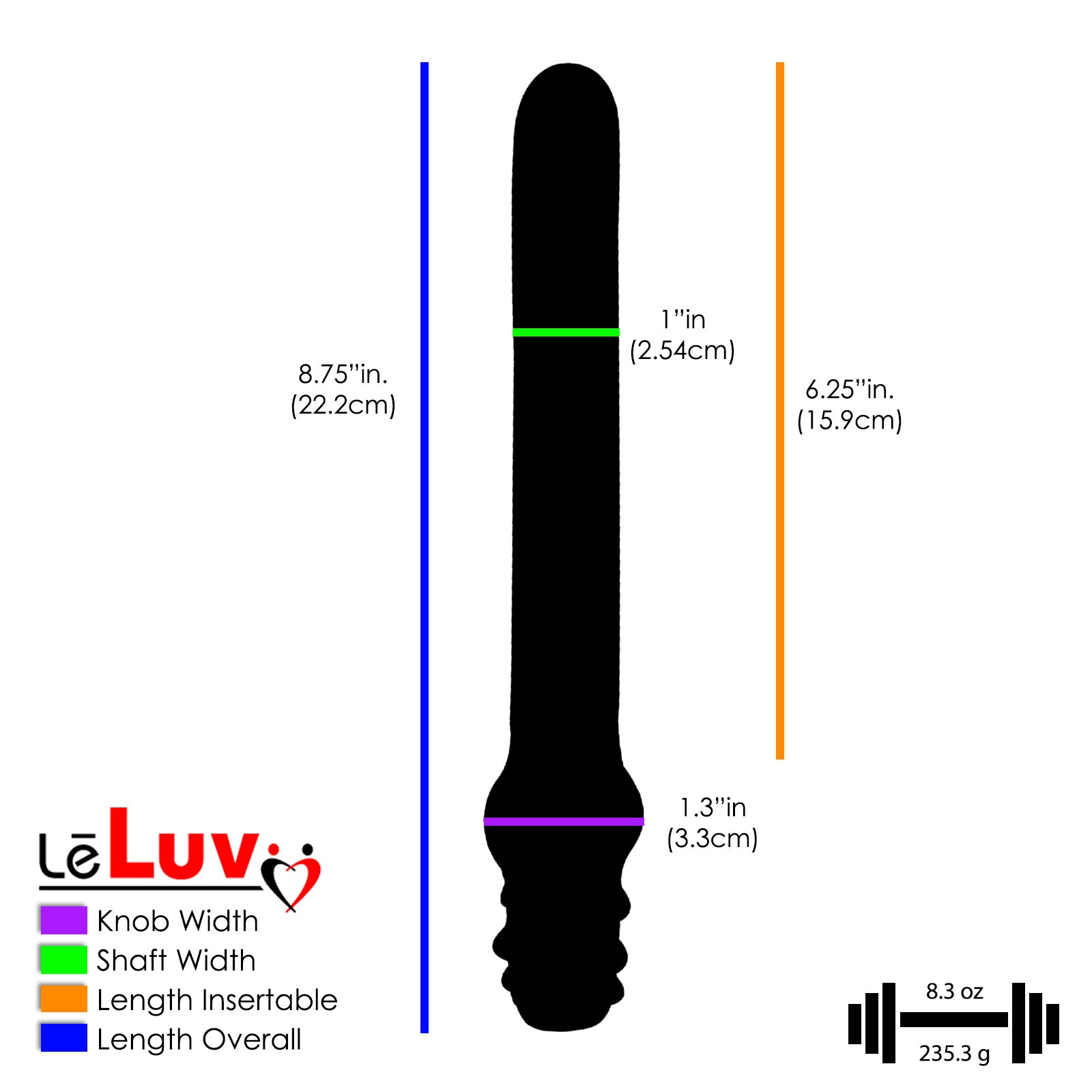 Glass 9 Inch Love Baton Smooth Shaft and G-Spot Head Dildo