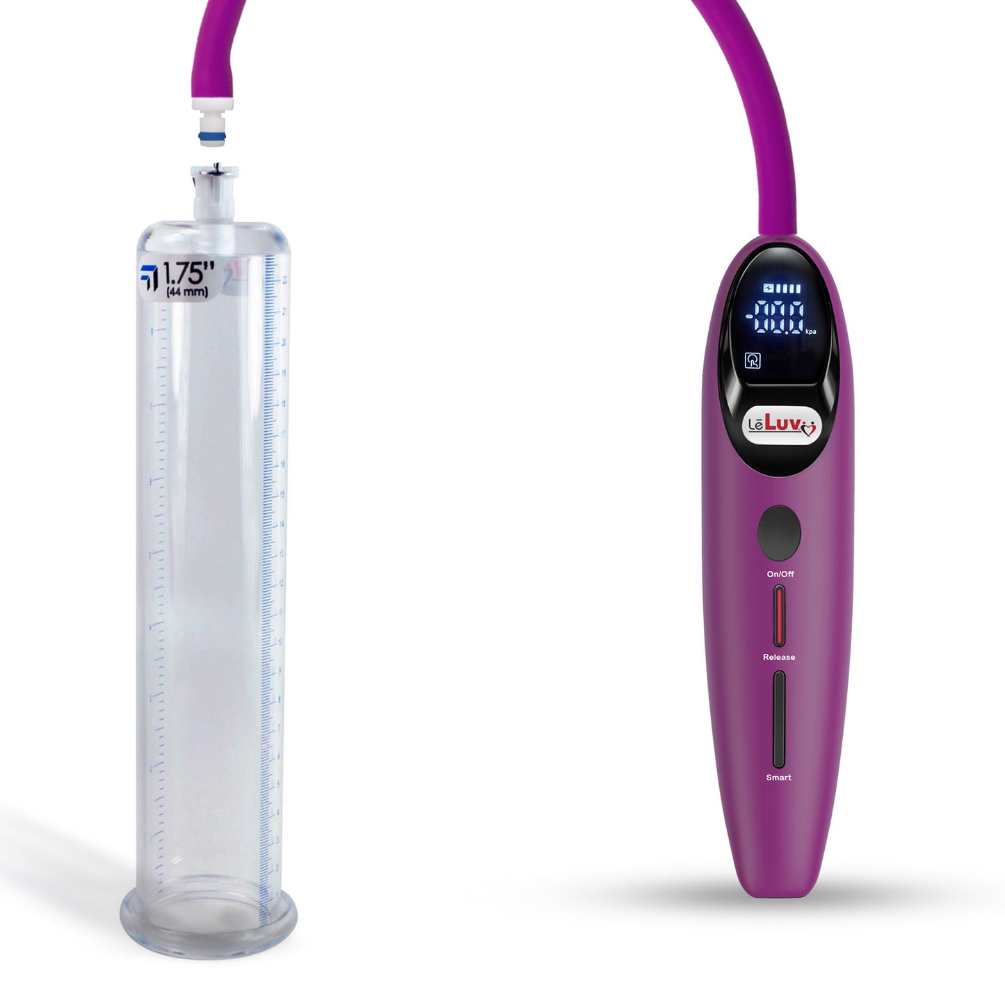Magna LCD Smart Purple Handheld Electric Penis Pump - 9" x 1.75" Acrylic Cylinder