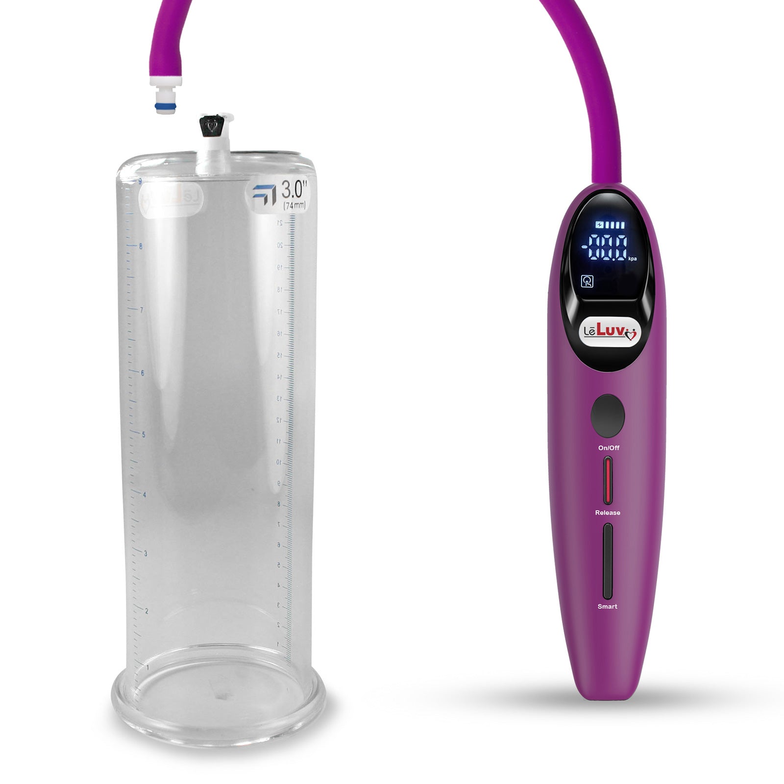 Magna LCD Smart Purple Handheld Electric Penis Pump - 9" x 3.00" Acrylic Cylinder