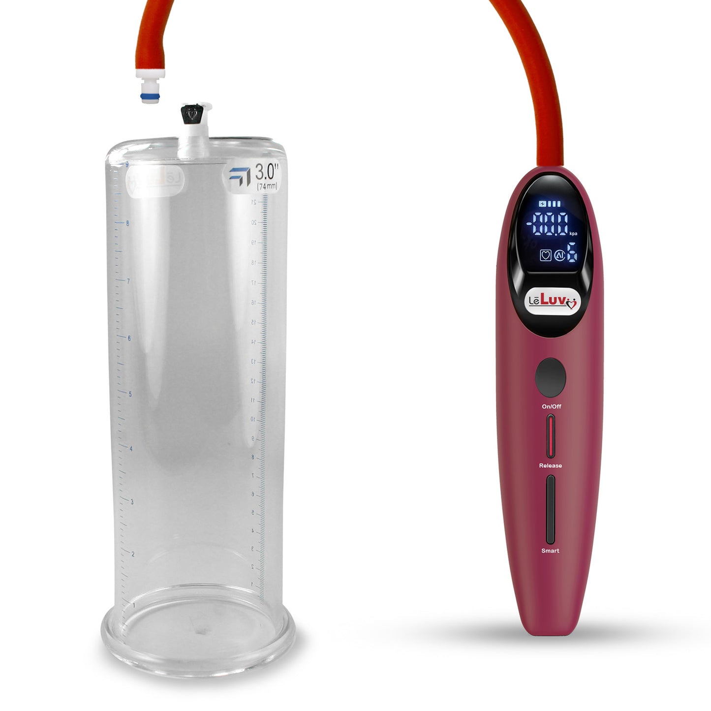 Magna LCD Smart Red Handheld Electric Penis Pump - 9" x 3.00" Acrylic Cylinder