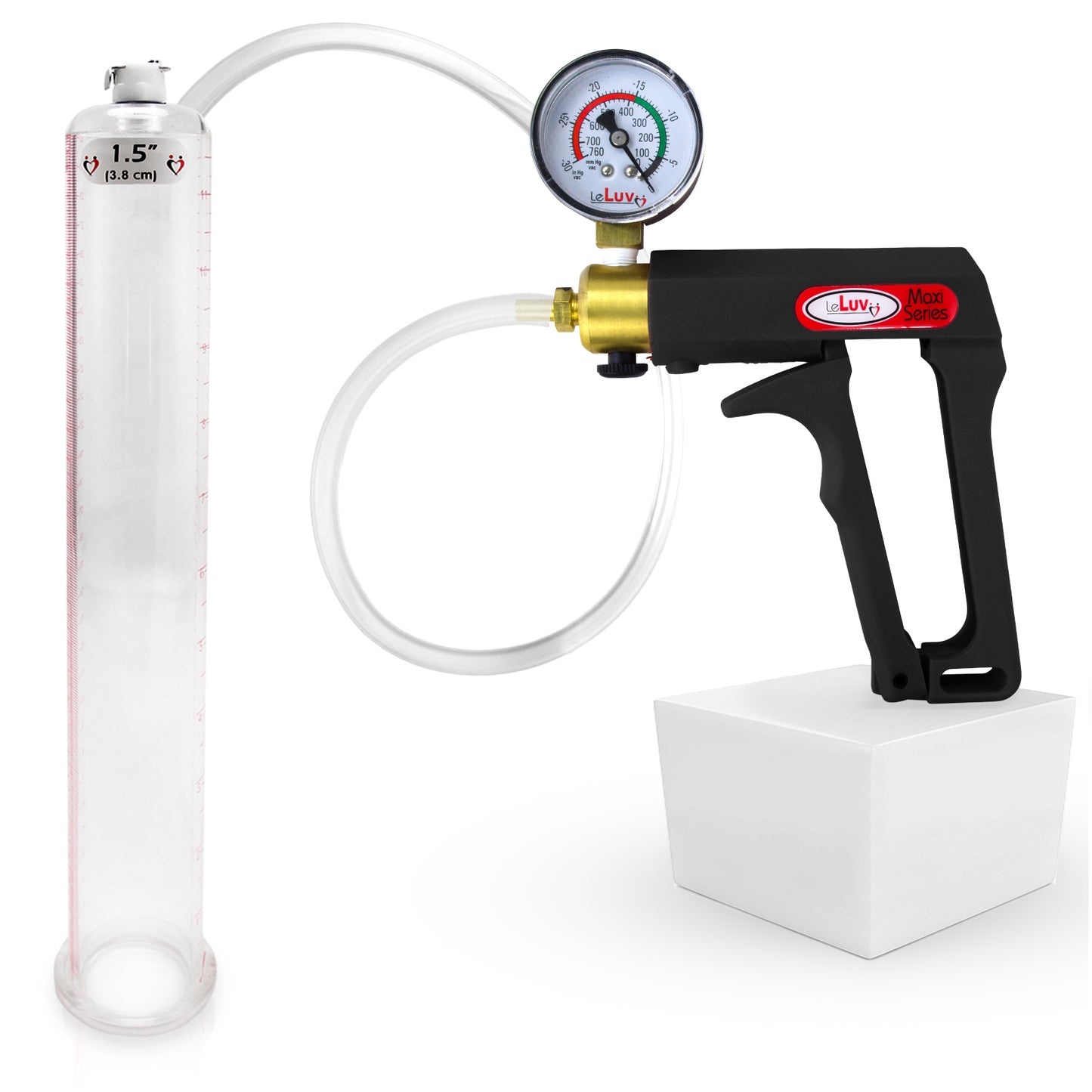 LeLuv Maxi Penis Pump | Black/Grey Handle, Clear Hose, No Gauge | Round Flange Cylinder