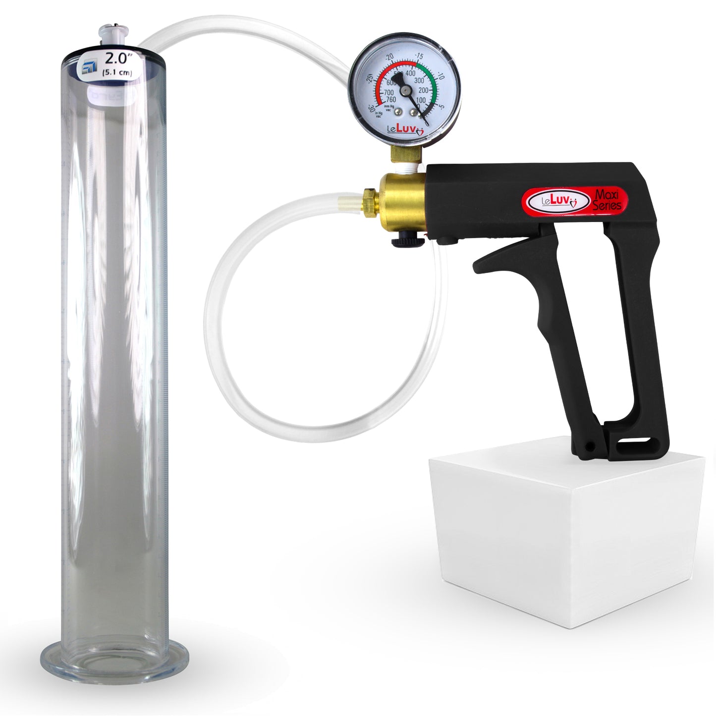 LeLuv Maxi Penis Pump | Black Handle, Clear Hose, All Gauge Options | WIDE FLANGE Cylinder