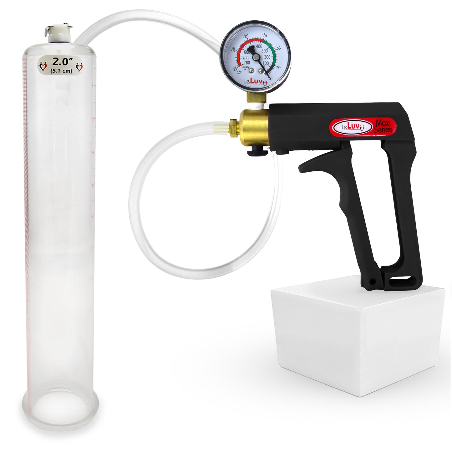 LeLuv Maxi Penis Pump | Black/Grey Handle, Clear Hose, No Gauge | Round Flange Cylinder