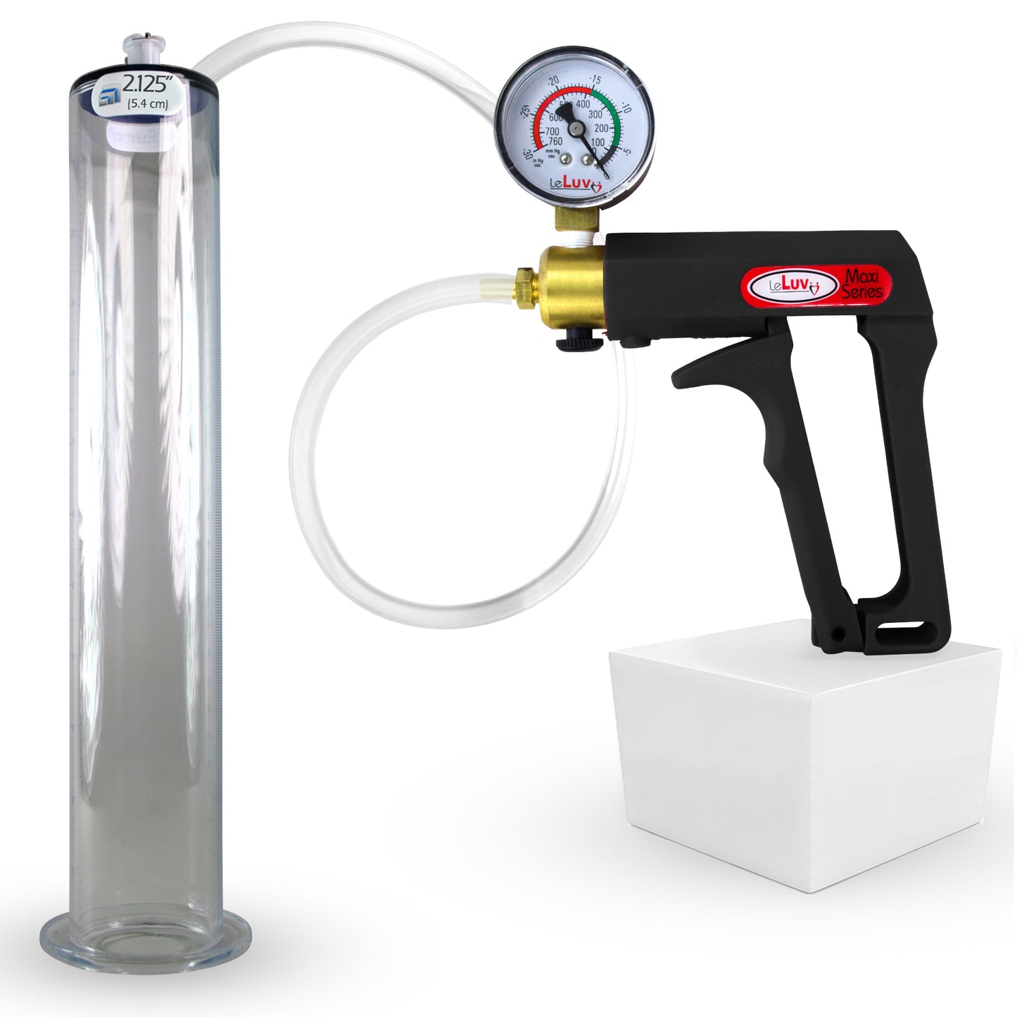 LeLuv Maxi Penis Pump | Black Handle, Clear Hose, All Gauge Options | WIDE FLANGE Cylinder