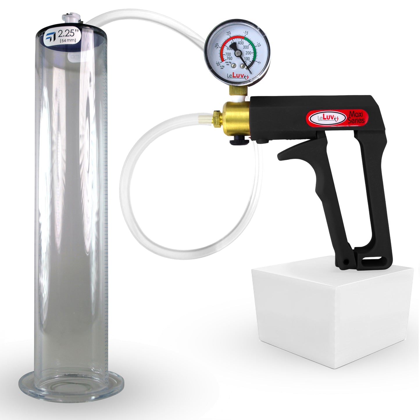 LeLuv Maxi Penis Pump | Black Handle, Clear Hose, All Gauge Options | WIDE FLANGE Cylinder