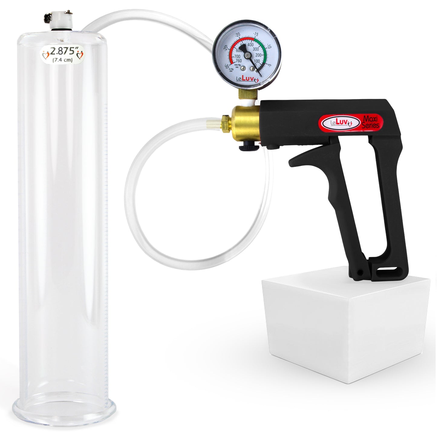 LeLuv Maxi Penis Pump | Black/Grey Handle, Clear Hose, No Gauge | Round Flange Cylinder