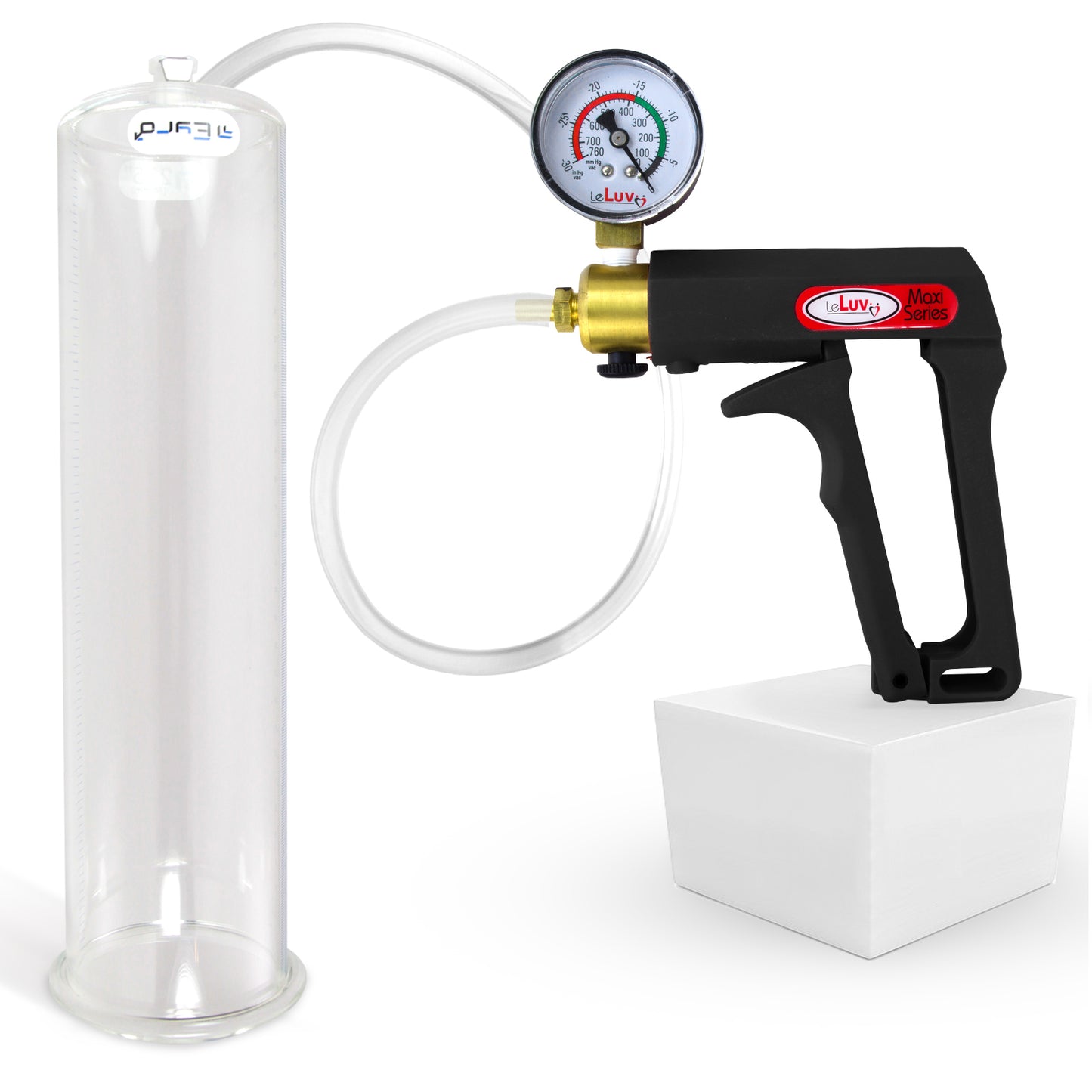 LeLuv Maxi Penis Pump | Black/Grey Handle, Clear Hose, No Gauge | Round Flange Cylinder