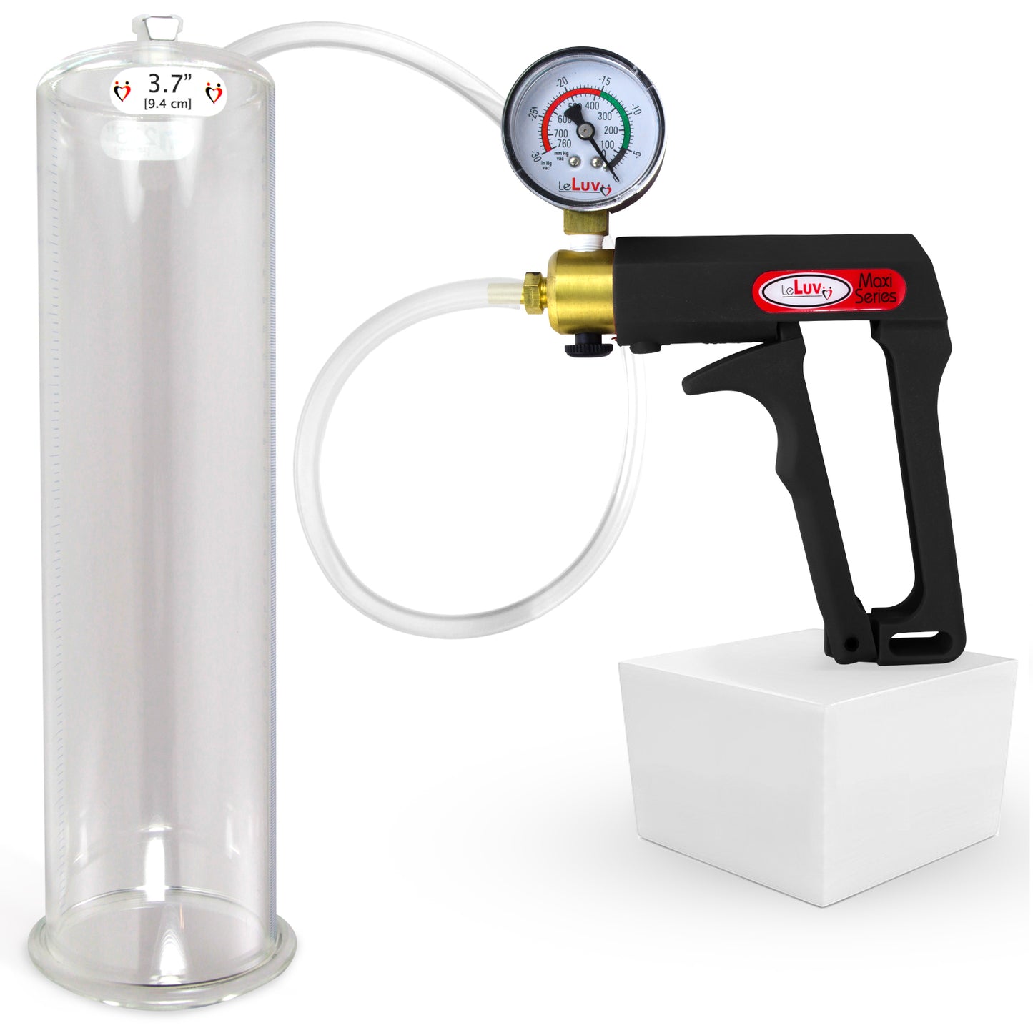 LeLuv Maxi Penis Pump | Black/Grey Handle, Clear Hose, No Gauge | Round Flange Cylinder