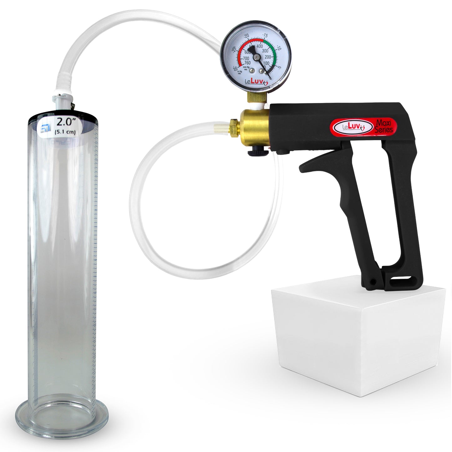 LeLuv Maxi Penis Pump | Black Handle, Clear Hose, All Gauge Options | WIDE FLANGE Cylinder