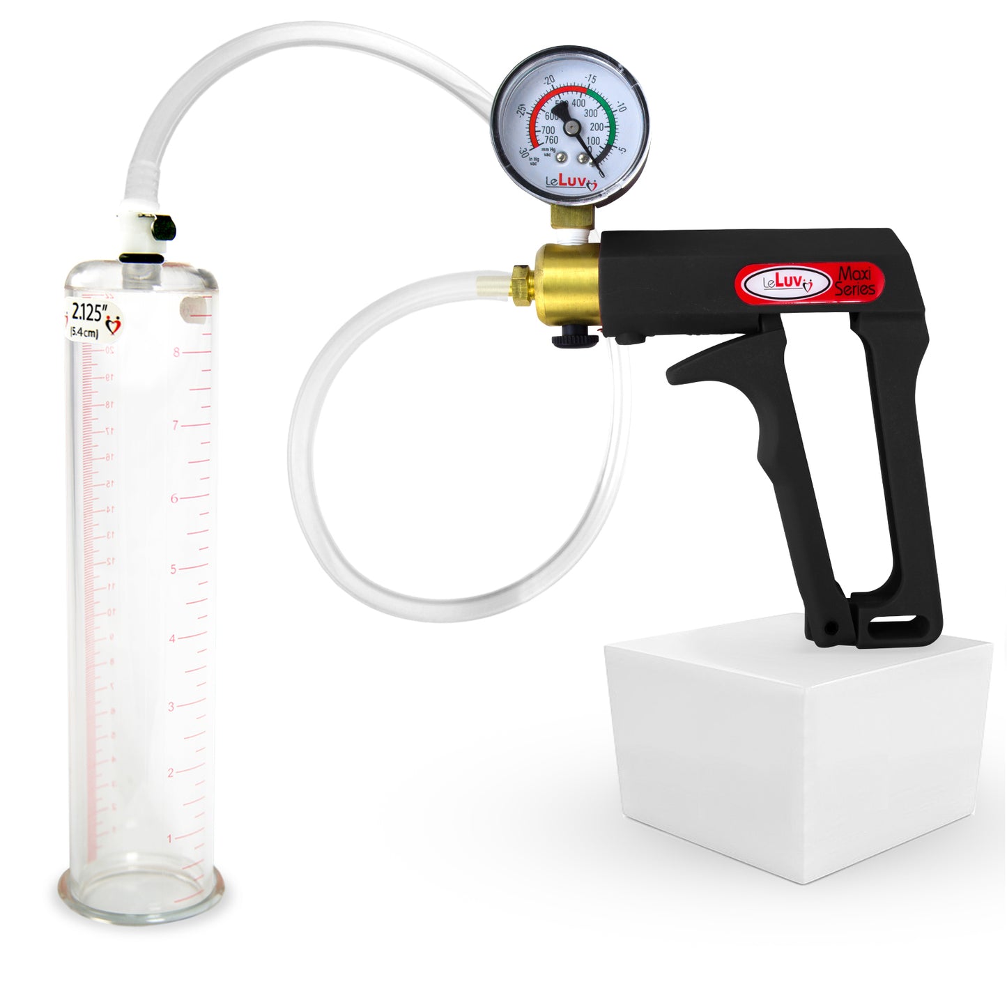 LeLuv Maxi Penis Pump | Black/Grey Handle, Clear Hose, No Gauge | Round Flange Cylinder