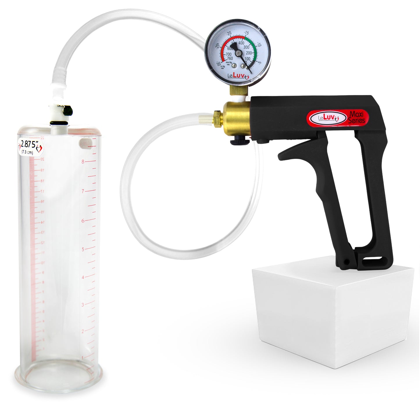 LeLuv Maxi Penis Pump | Black/Grey Handle, Clear Hose, No Gauge | Round Flange Cylinder