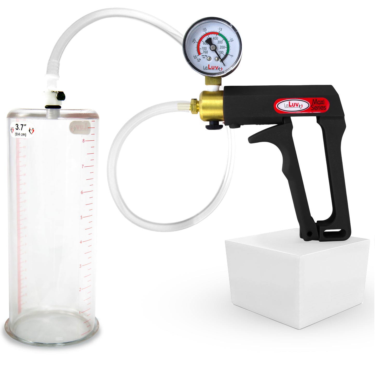 LeLuv Maxi Penis Pump | Black/Grey Handle, Clear Hose, No Gauge | Round Flange Cylinder