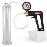 LeLuv Maxi Penis Pump | Black/Grey Handle, Clear Hose, No Gauge | Round Flange Cylinder
