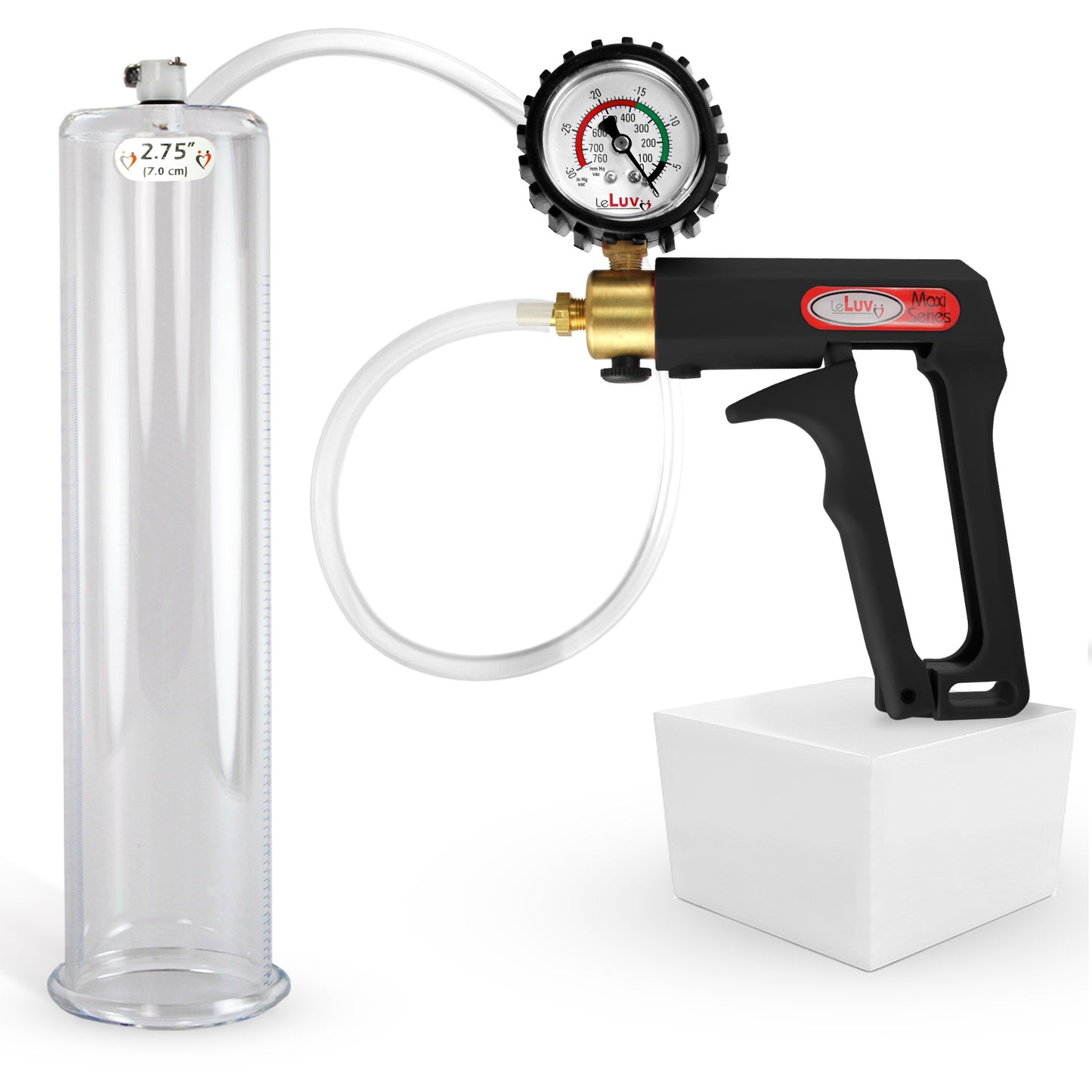 LeLuv Maxi Penis Pump | Black/Grey Handle, Clear Hose, No Gauge | Round Flange Cylinder