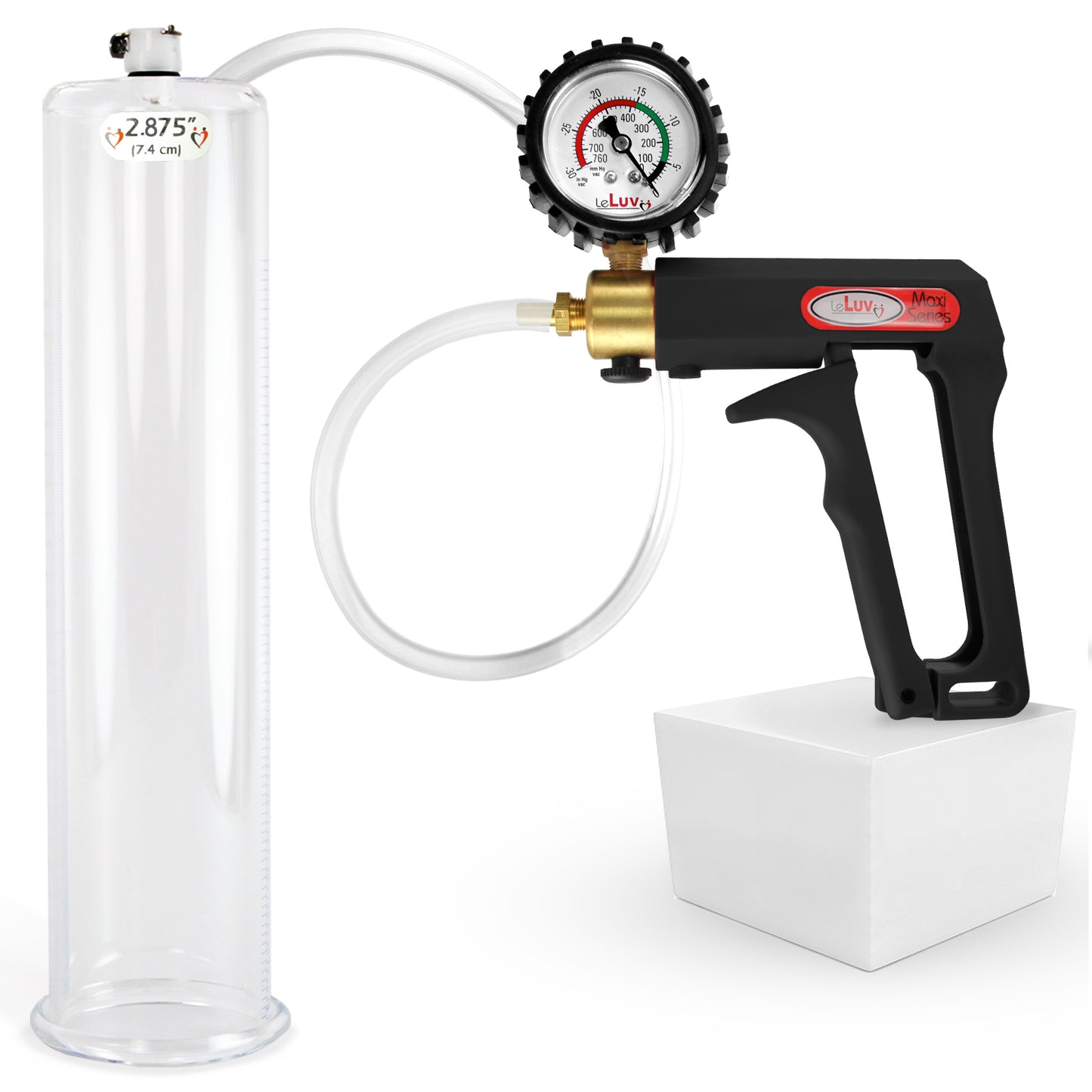 LeLuv Maxi Penis Pump | Black/Grey Handle, Clear Hose, No Gauge | Round Flange Cylinder