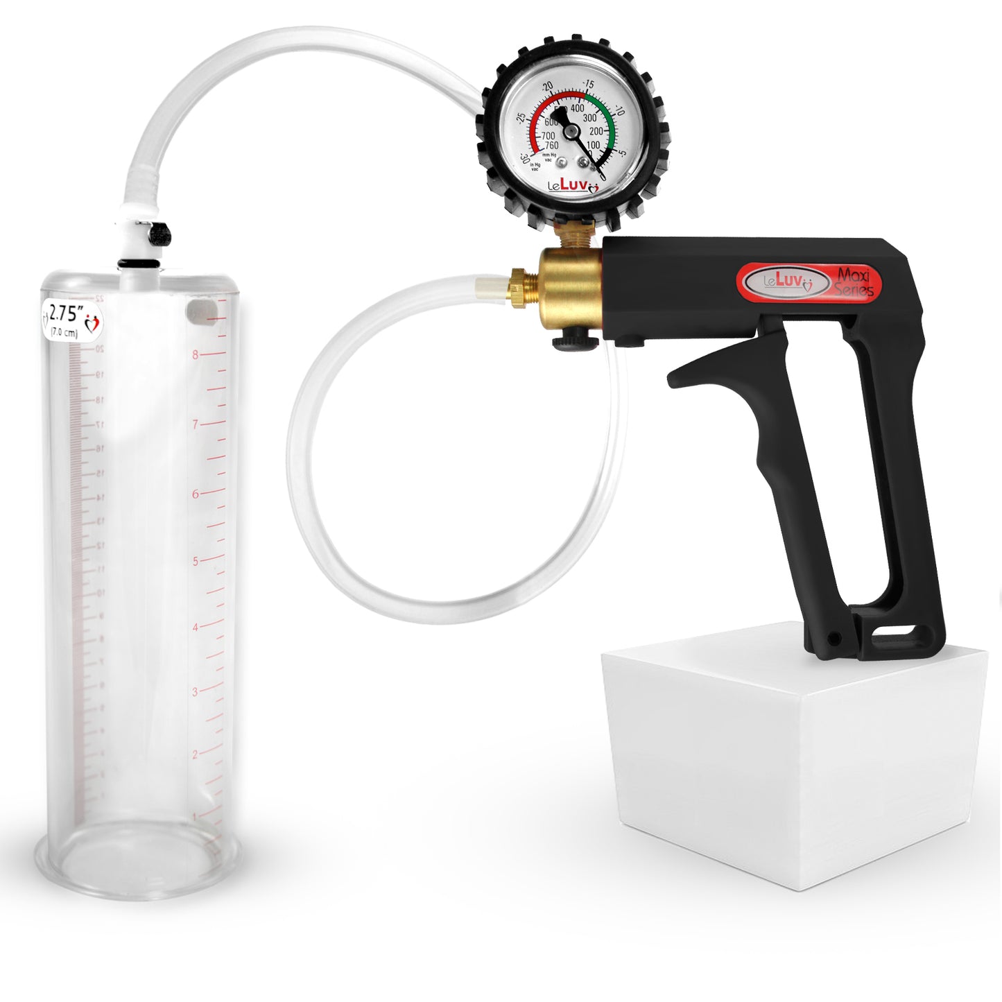 LeLuv Maxi Penis Pump | Black/Grey Handle, Clear Hose, No Gauge | Round Flange Cylinder