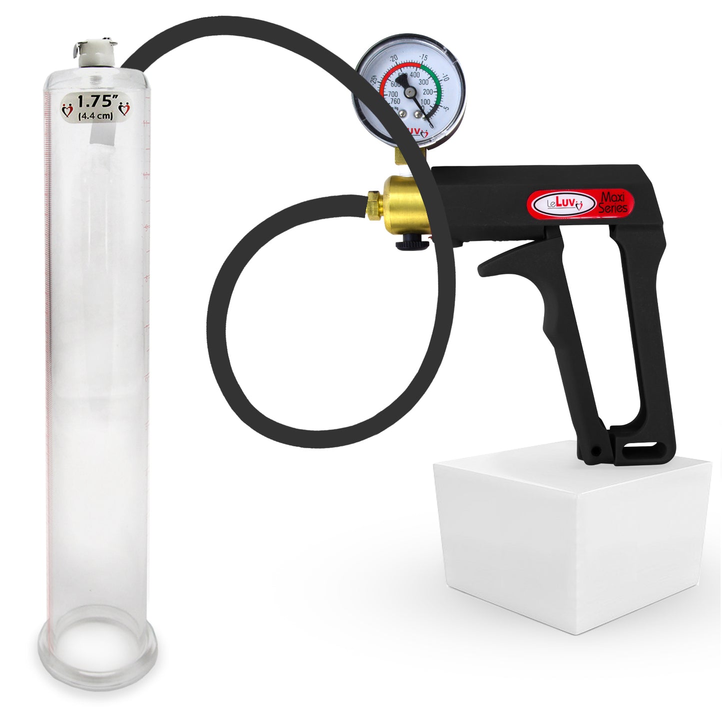 LeLuv Maxi Penis Pump | Black/Grey Handle, Silicone Hose, No Gauge | Round Flange Cylinder