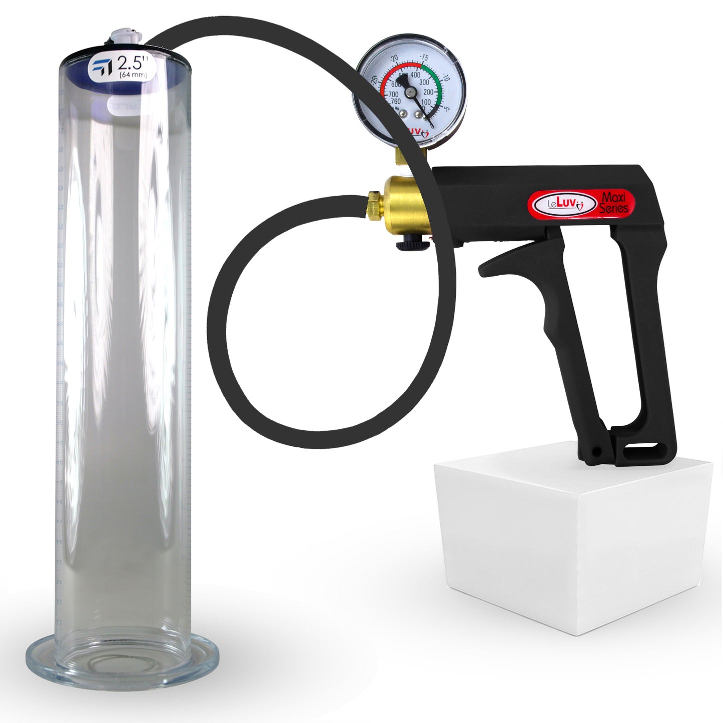 LeLuv Maxi Penis Pump | Black Handle, Silicone Hose, All Gauge Options | WIDE FLANGE Cylinder