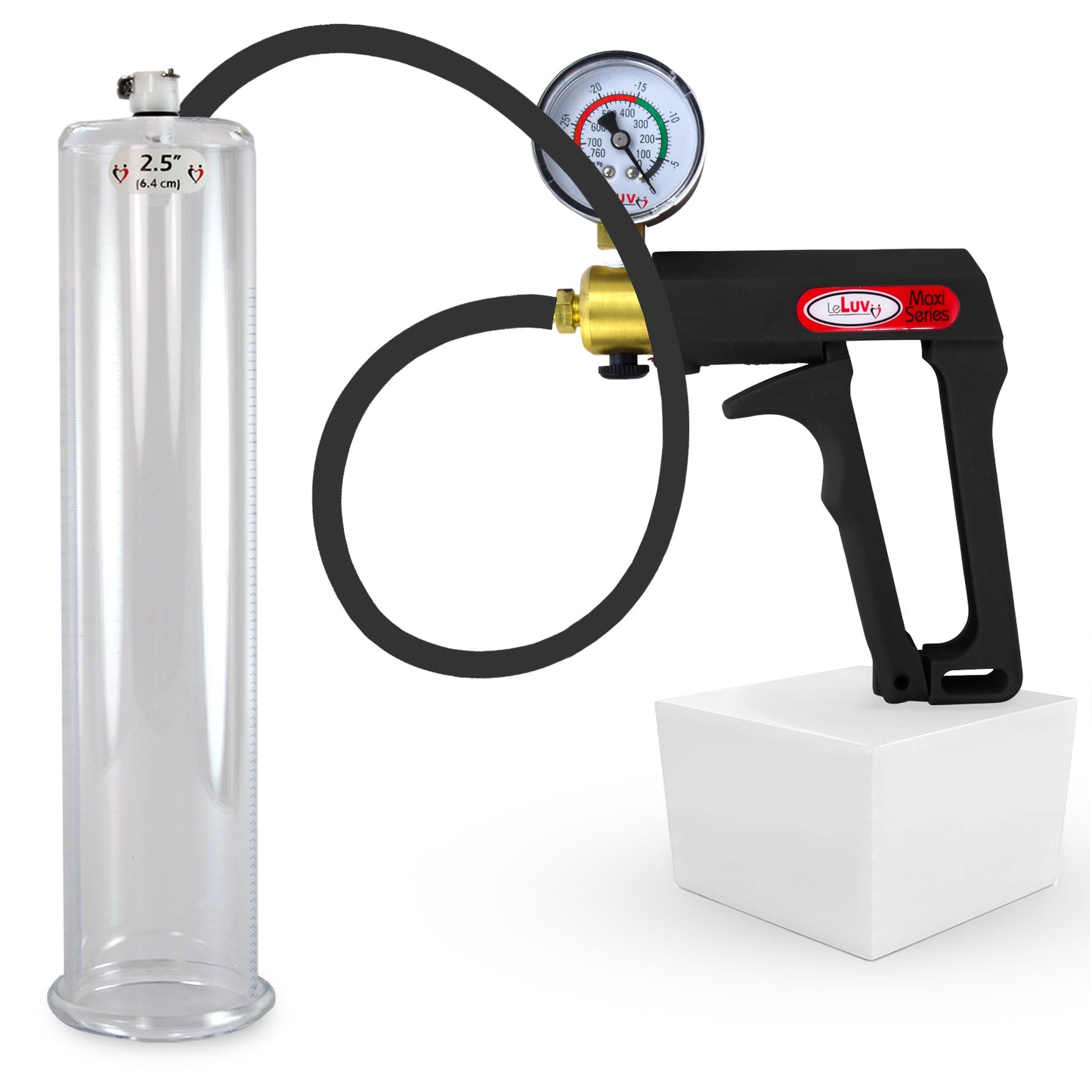 LeLuv Maxi Penis Pump | Black/Grey Handle, Silicone Hose, No Gauge | Round Flange Cylinder