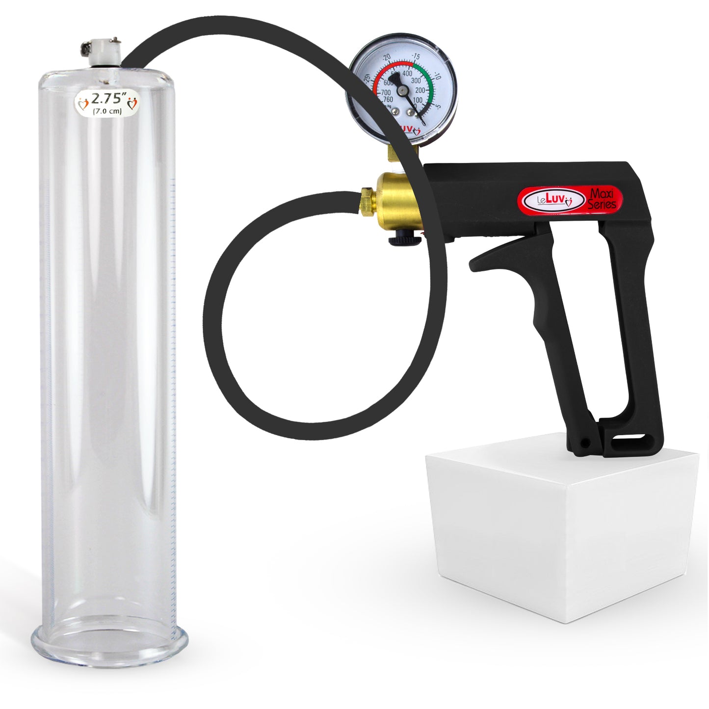 LeLuv Maxi Penis Pump | Black/Grey Handle, Silicone Hose, No Gauge | Round Flange Cylinder