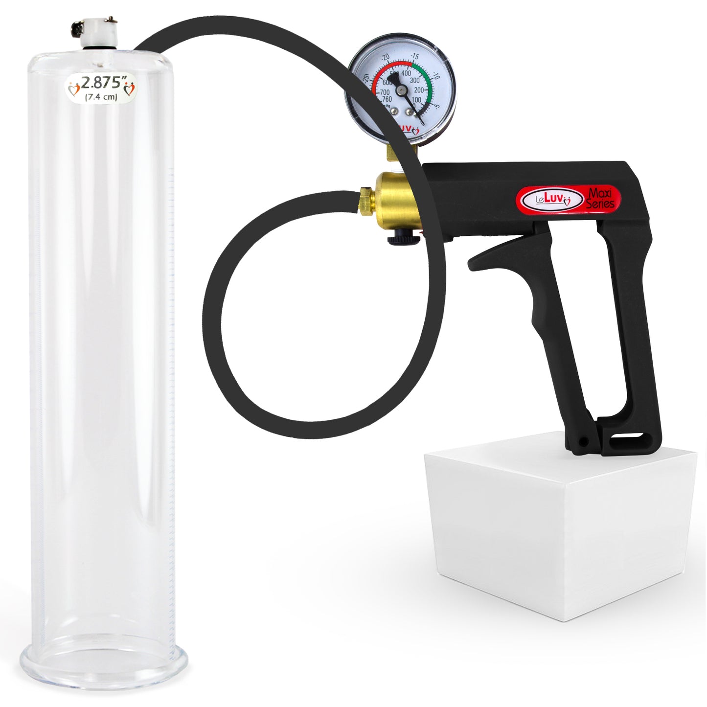 LeLuv Maxi Penis Pump | Black/Grey Handle, Silicone Hose, No Gauge | Round Flange Cylinder