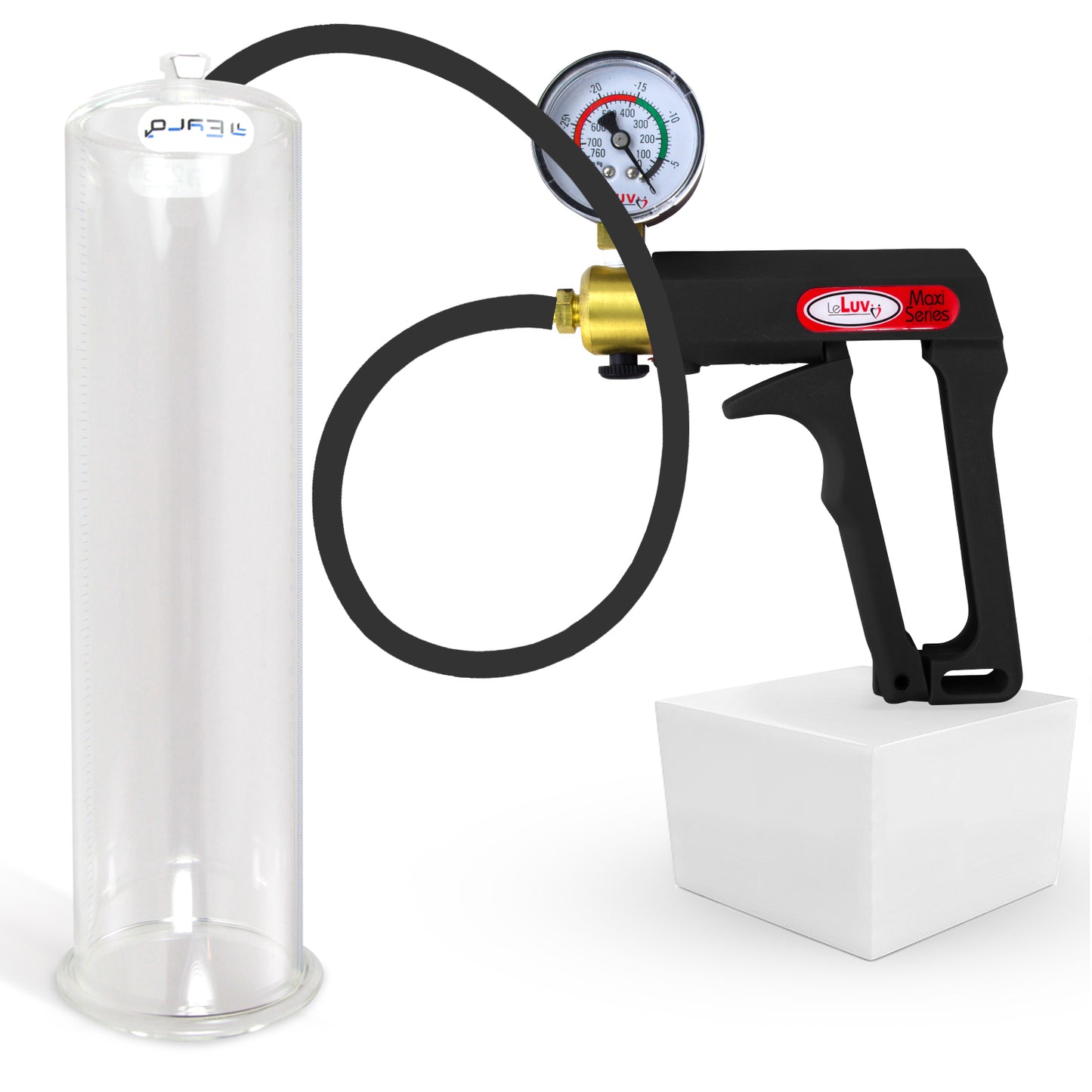 LeLuv Maxi Penis Pump | Black/Grey Handle, Silicone Hose, No Gauge | Round Flange Cylinder