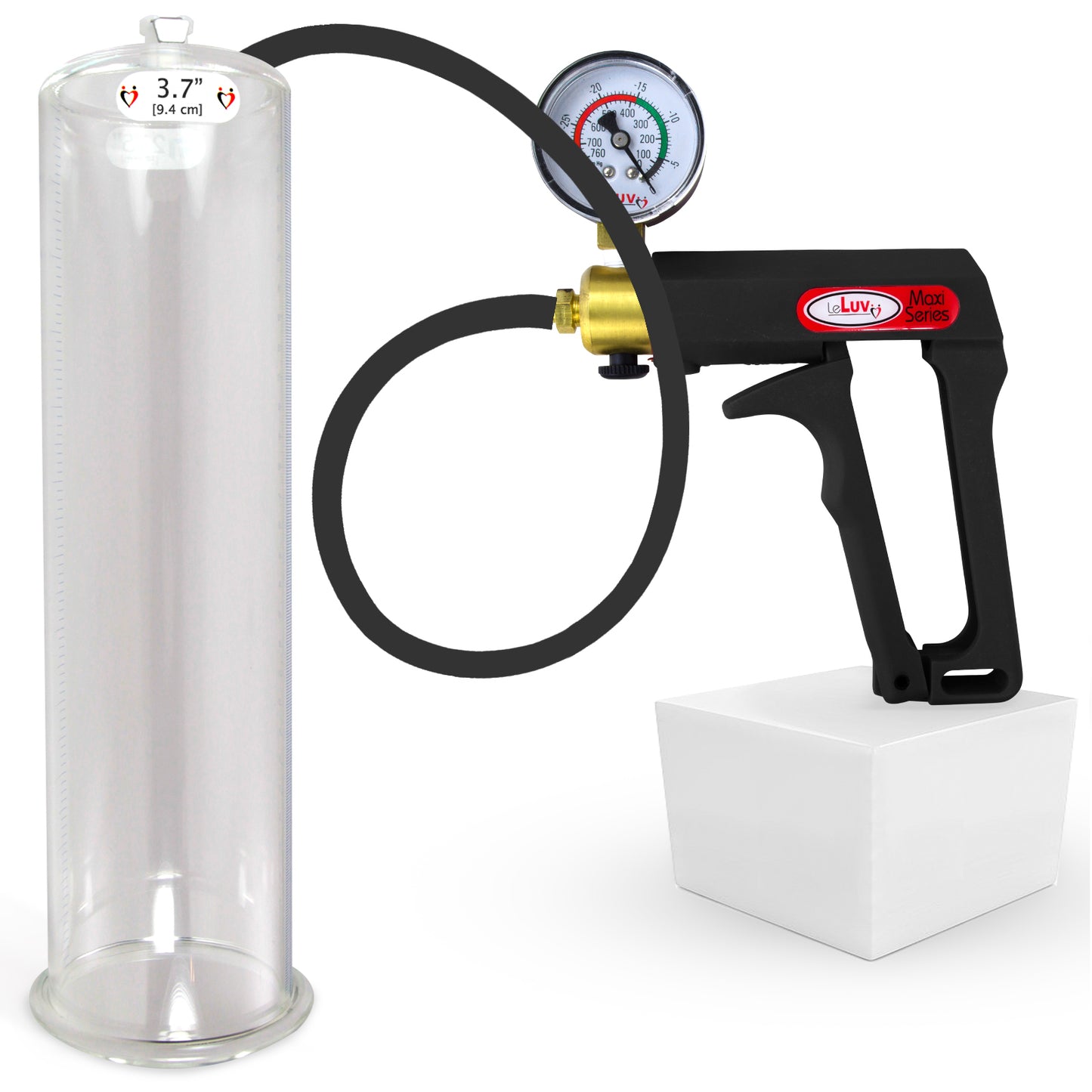LeLuv Maxi Penis Pump | Black/Grey Handle, Silicone Hose, No Gauge | Round Flange Cylinder