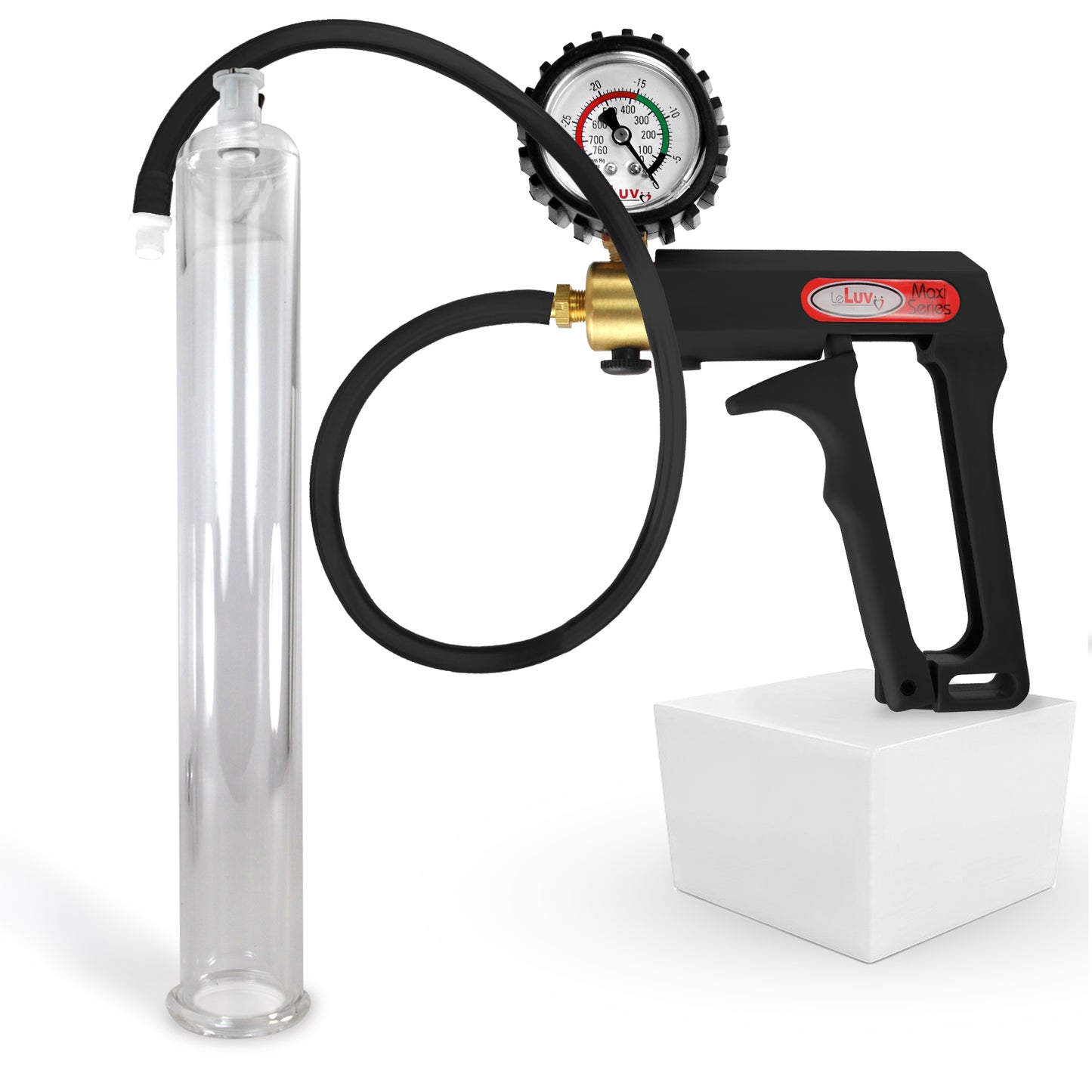 LeLuv Maxi Penis Pump | Black/Grey Handle, Silicone Hose, No Gauge | Round Flange Cylinder