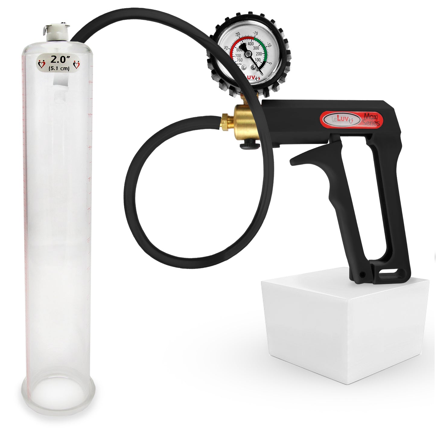 LeLuv Maxi Penis Pump | Black/Grey Handle, Silicone Hose, No Gauge | Round Flange Cylinder