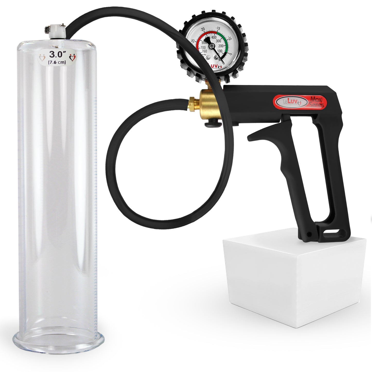LeLuv Maxi Penis Pump | Black/Grey Handle, Silicone Hose, No Gauge | Round Flange Cylinder