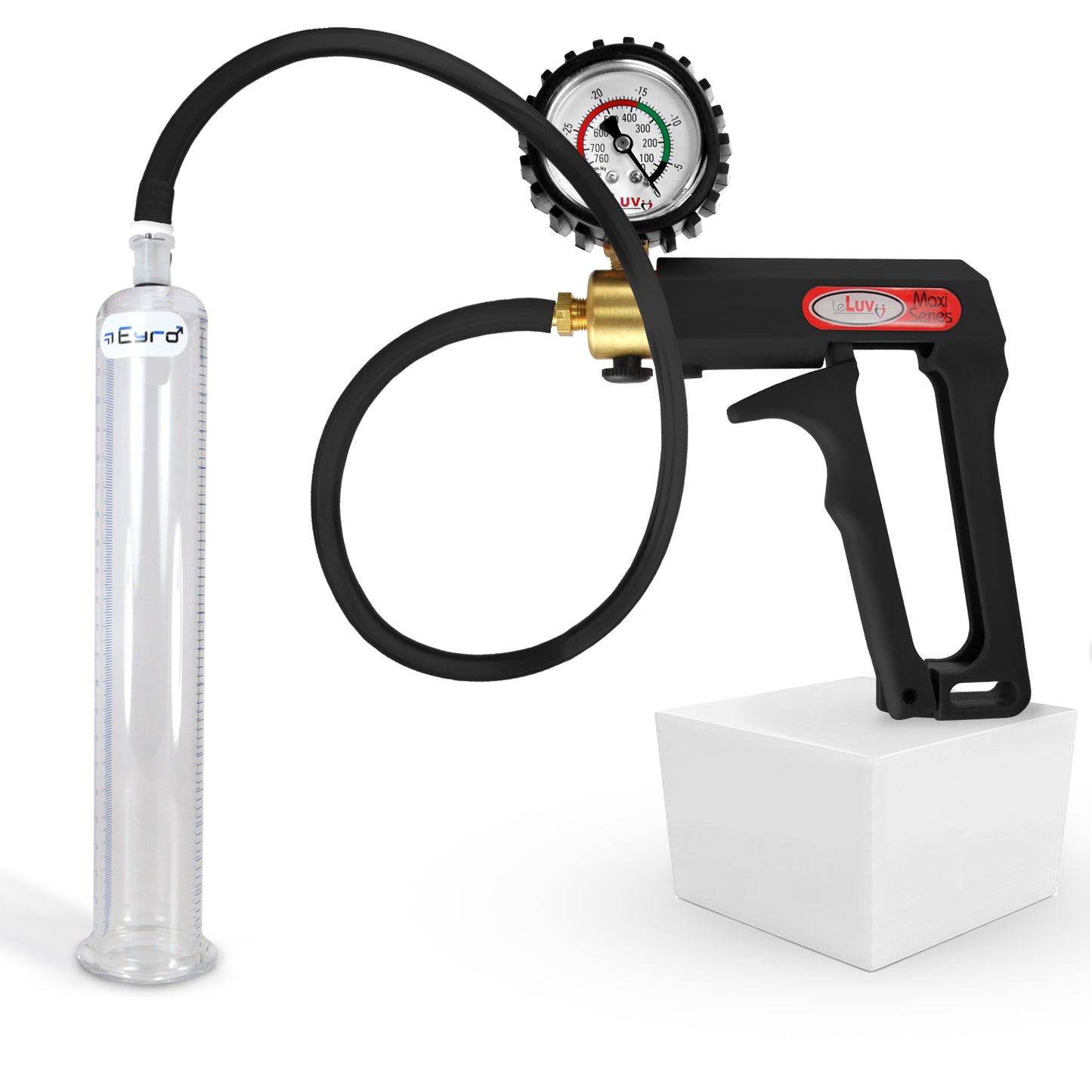 LeLuv Maxi Penis Pump | Black/Grey Handle, Silicone Hose, No Gauge | Round Flange Cylinder