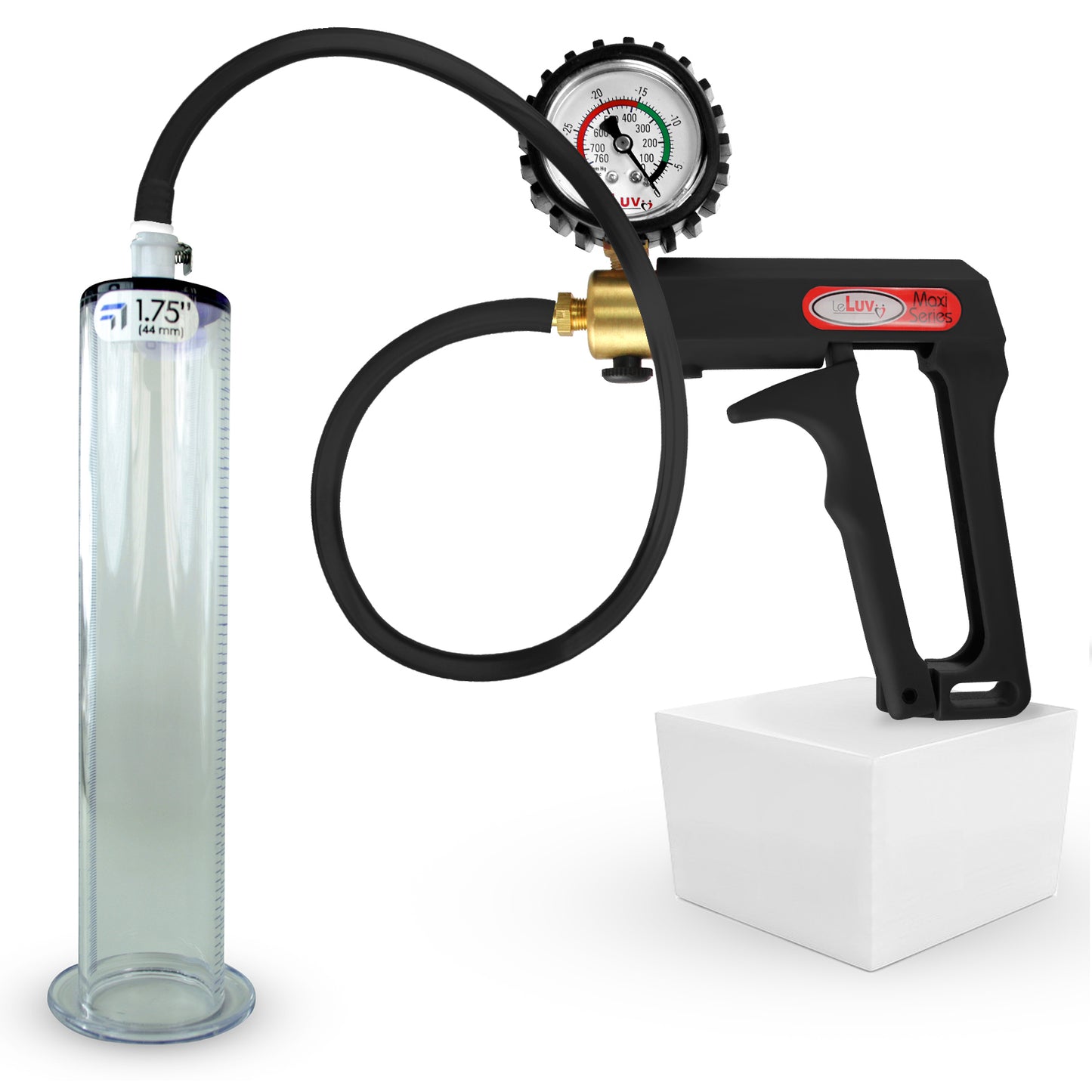 LeLuv Maxi Penis Pump | Black Handle, Silicone Hose, All Gauge Options | WIDE FLANGE Cylinder