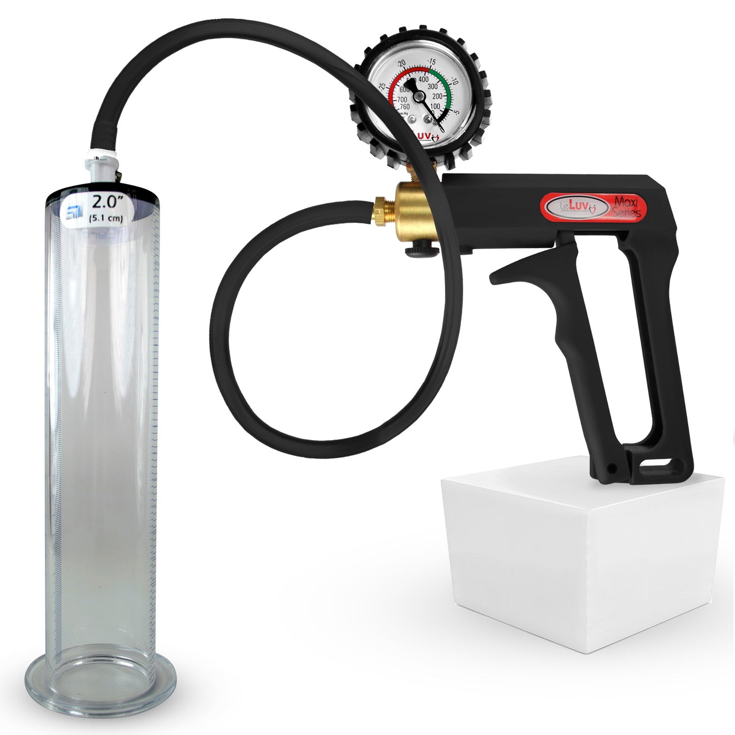 LeLuv Maxi Penis Pump | Black Handle, Silicone Hose, All Gauge Options | WIDE FLANGE Cylinder