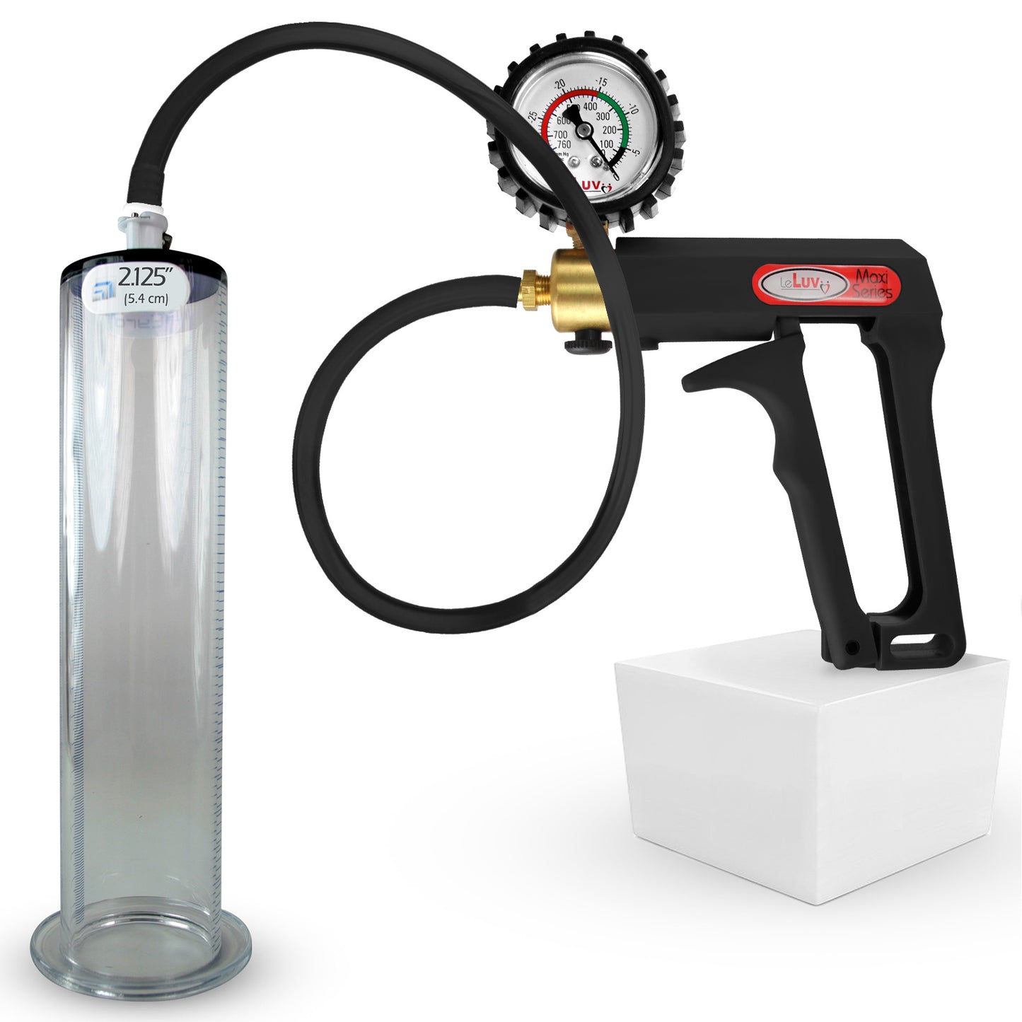 LeLuv Maxi Penis Pump | Black Handle, Silicone Hose, All Gauge Options | WIDE FLANGE Cylinder